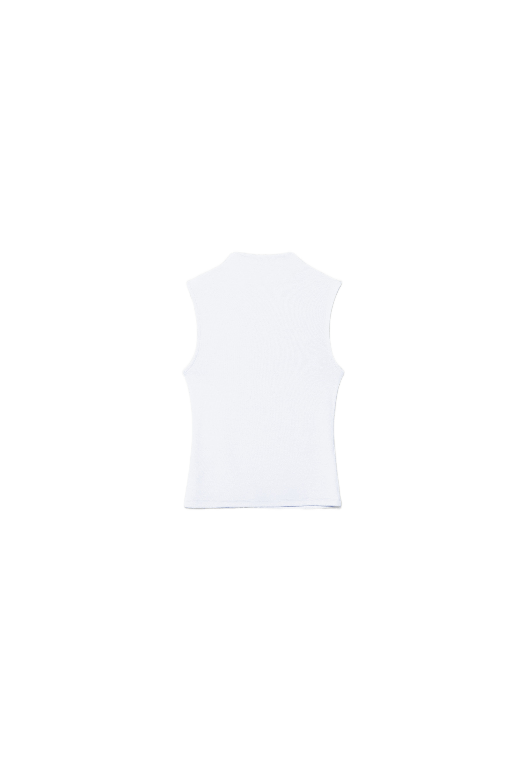 Sleeveless funnel neck T-shirt — White