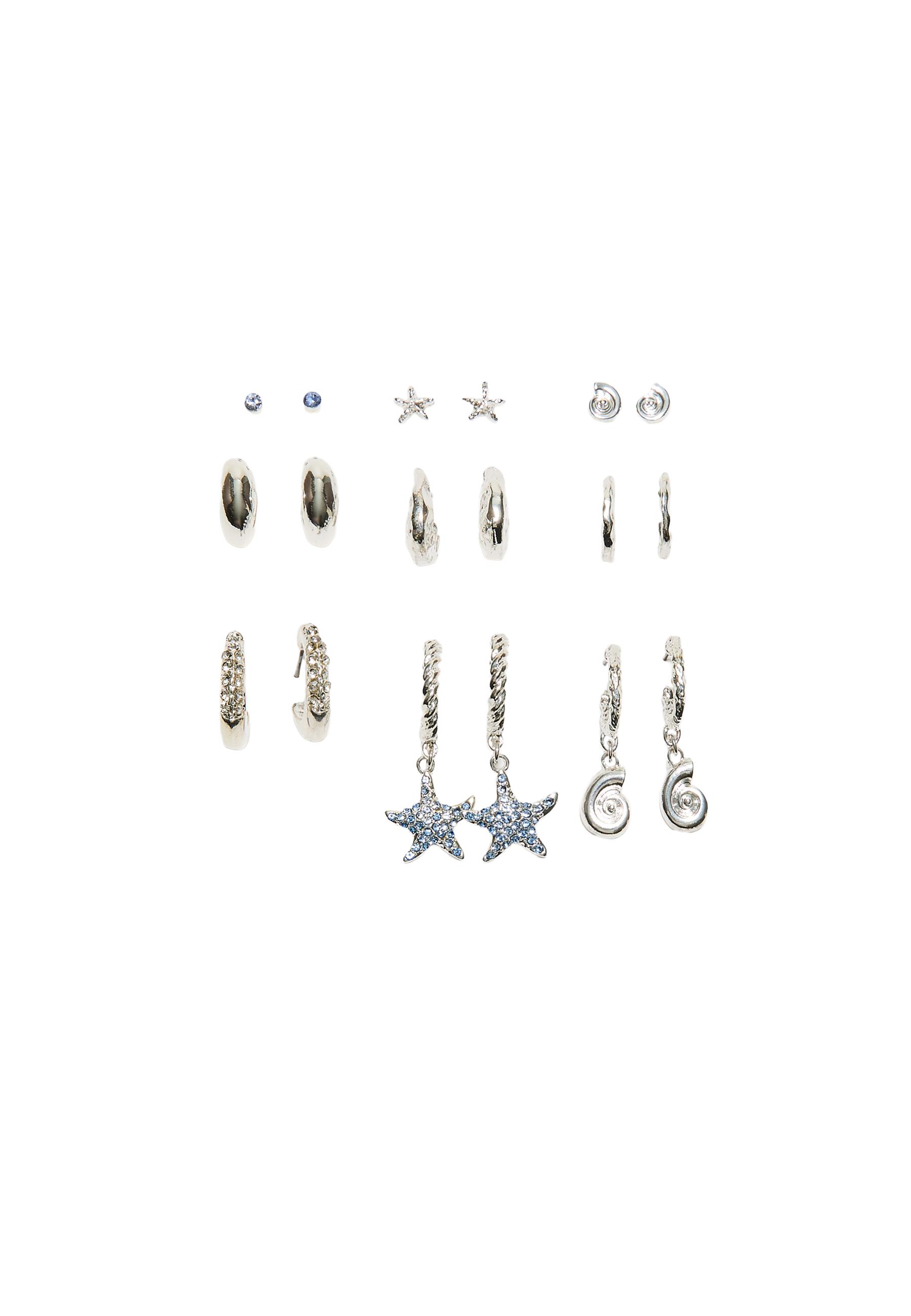 Set of 9 rhinestone starfish earrings — Grey