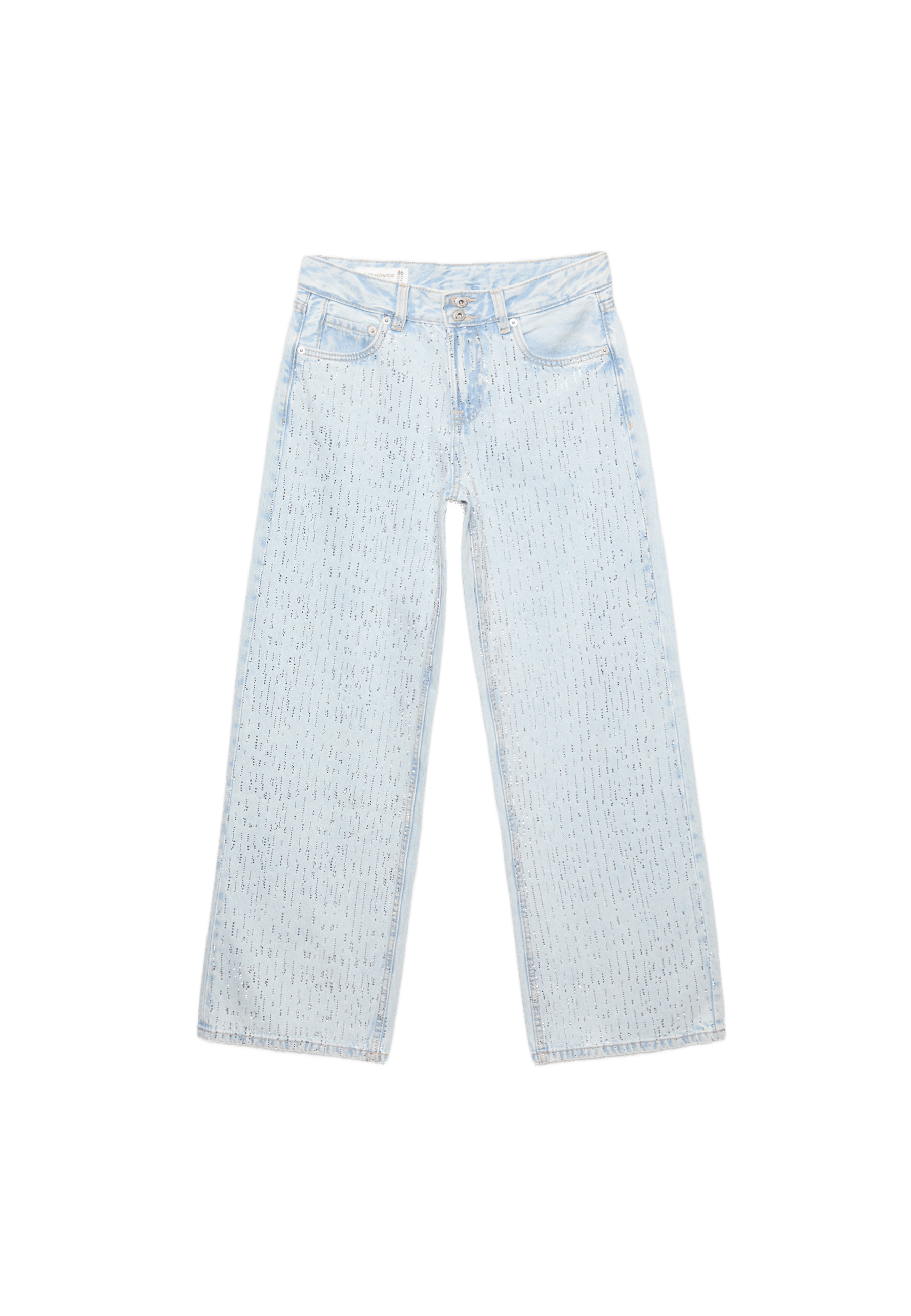 Low-waist wide-leg jeans with rhinestones — MEDIUM LIGHT BLUE DENIM