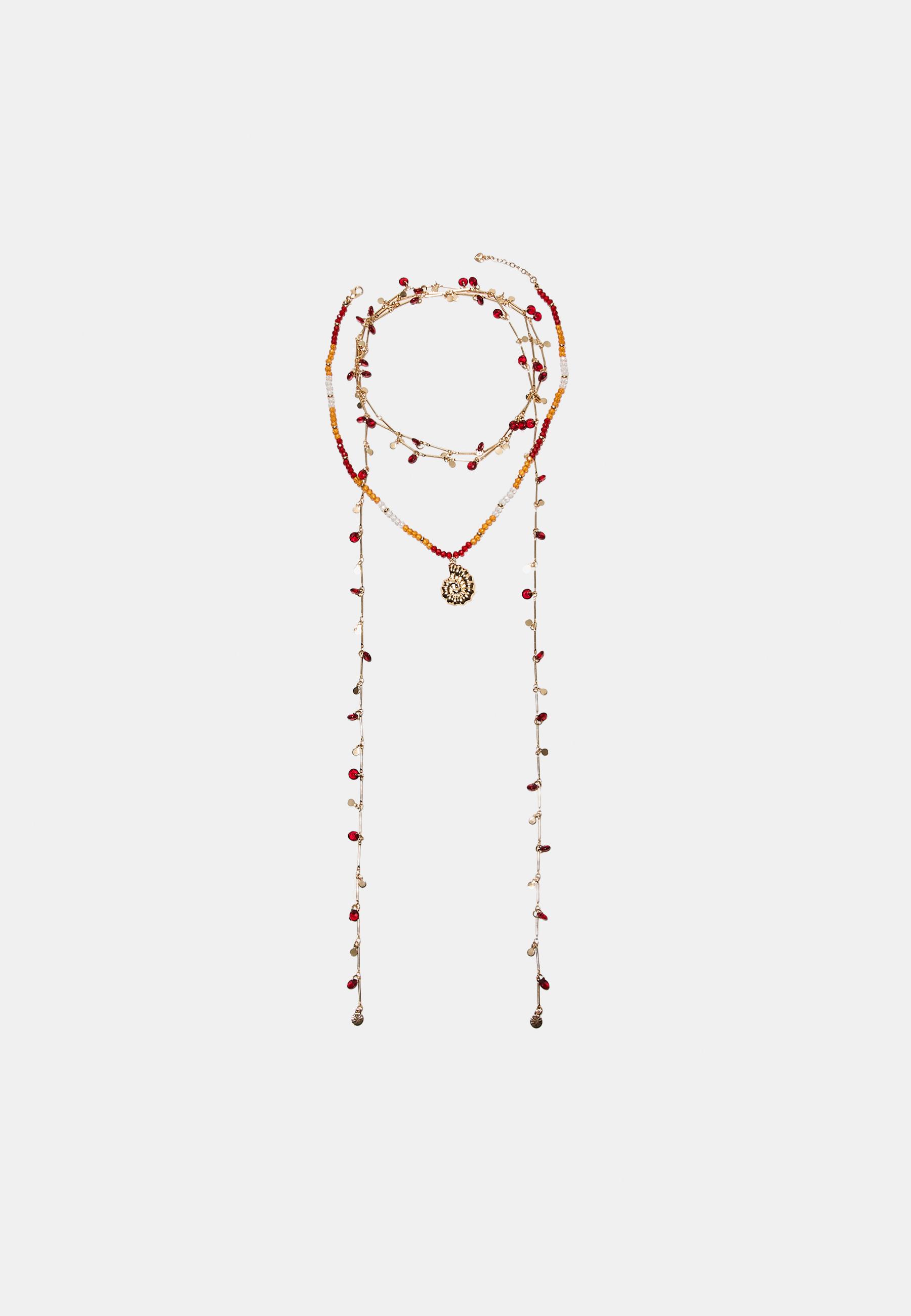 Set of 2 bead and seashell charm necklaces — Amber