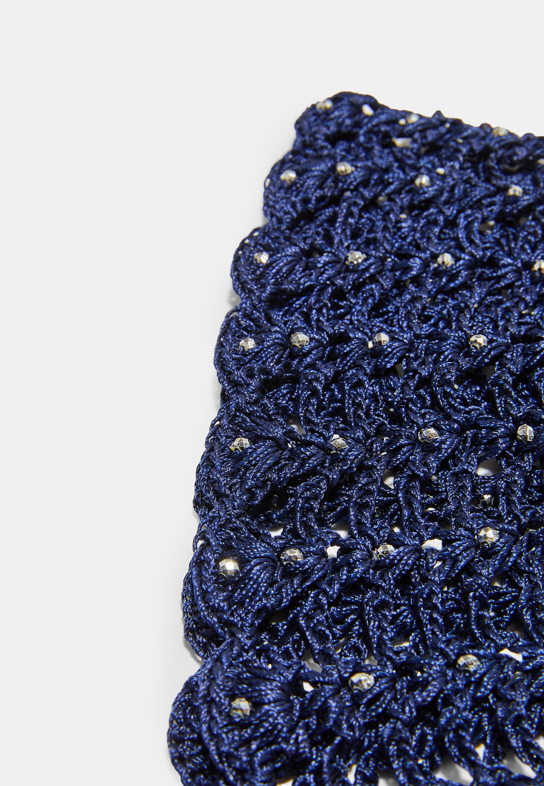 Crochet cap with rhinestones — Navy blue