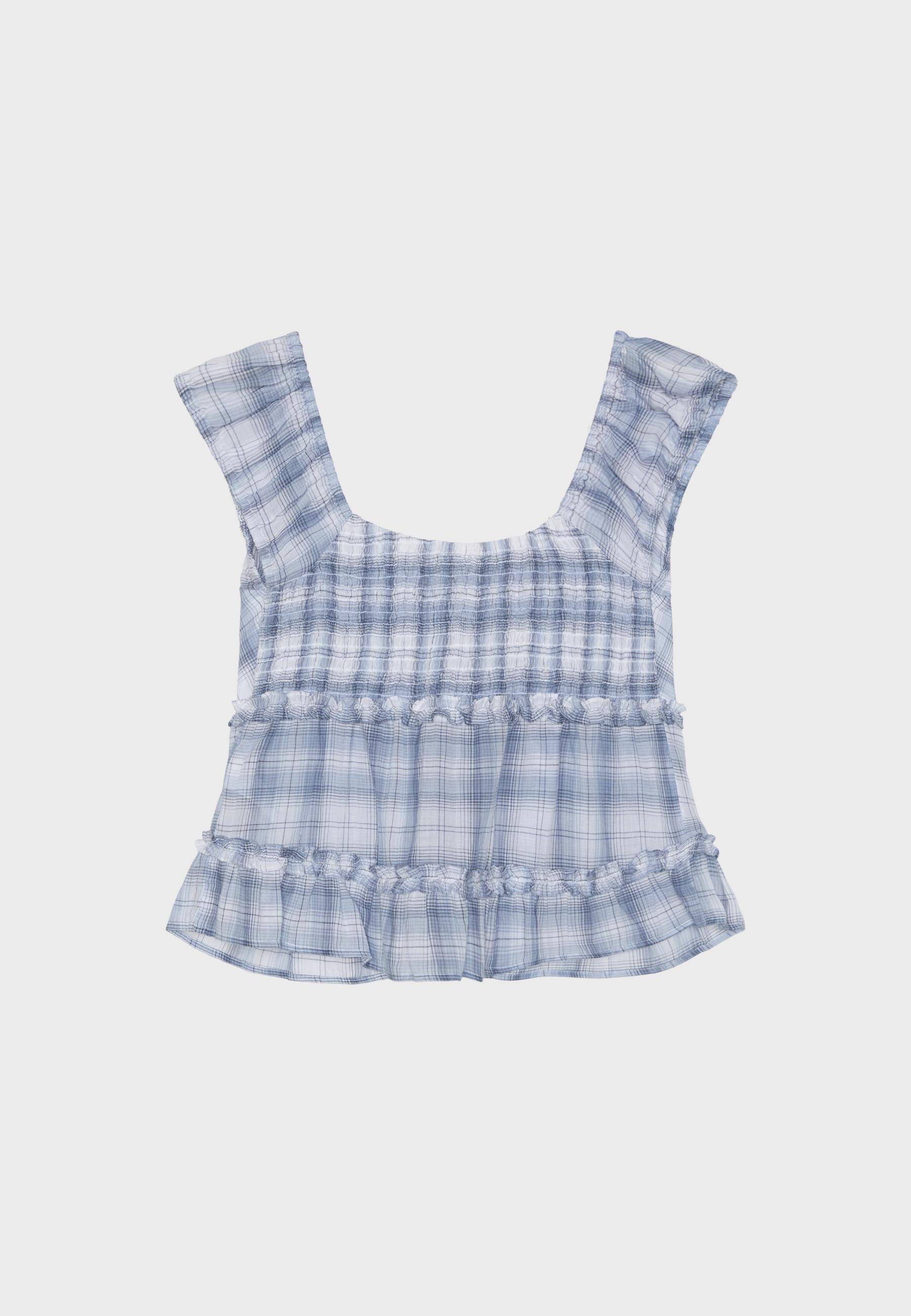 Flowing button top — Sky blue