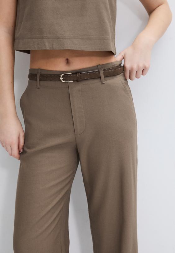 pantalon recto efecto lino cinturon