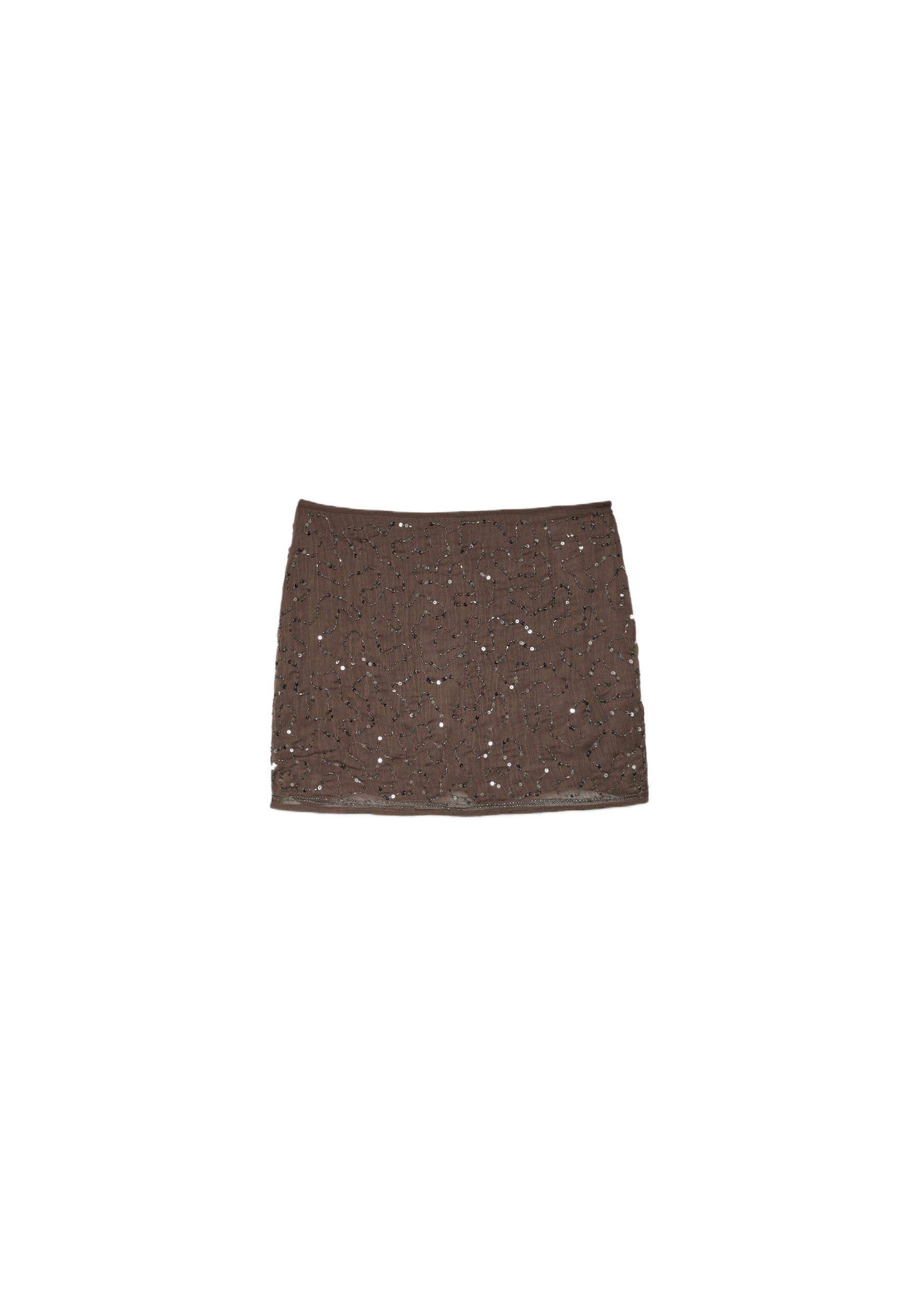 Embroidered mini skort — Brown
