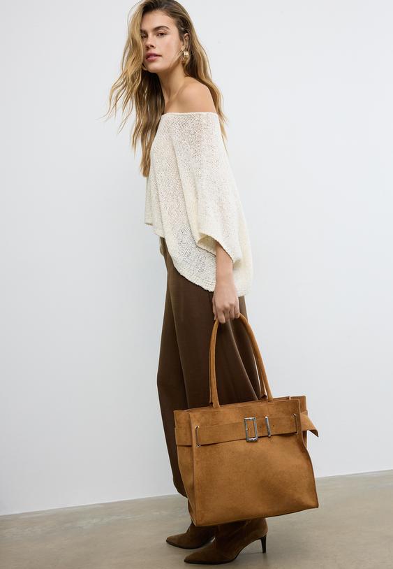 Stradivarius City Shopper Bag With Buckle Detail Terracotta Os