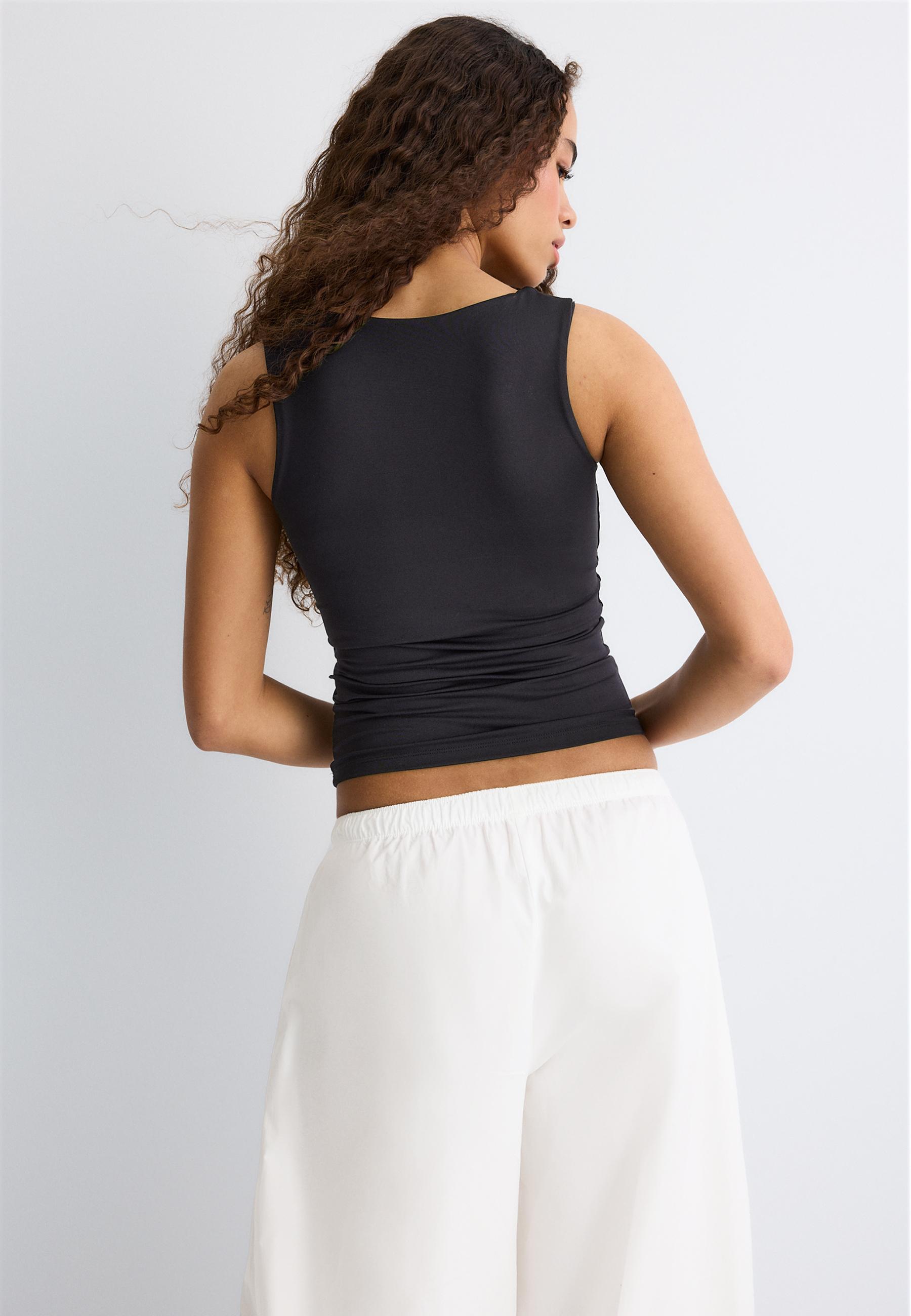 Polyamide wide-strap T-shirt — Black