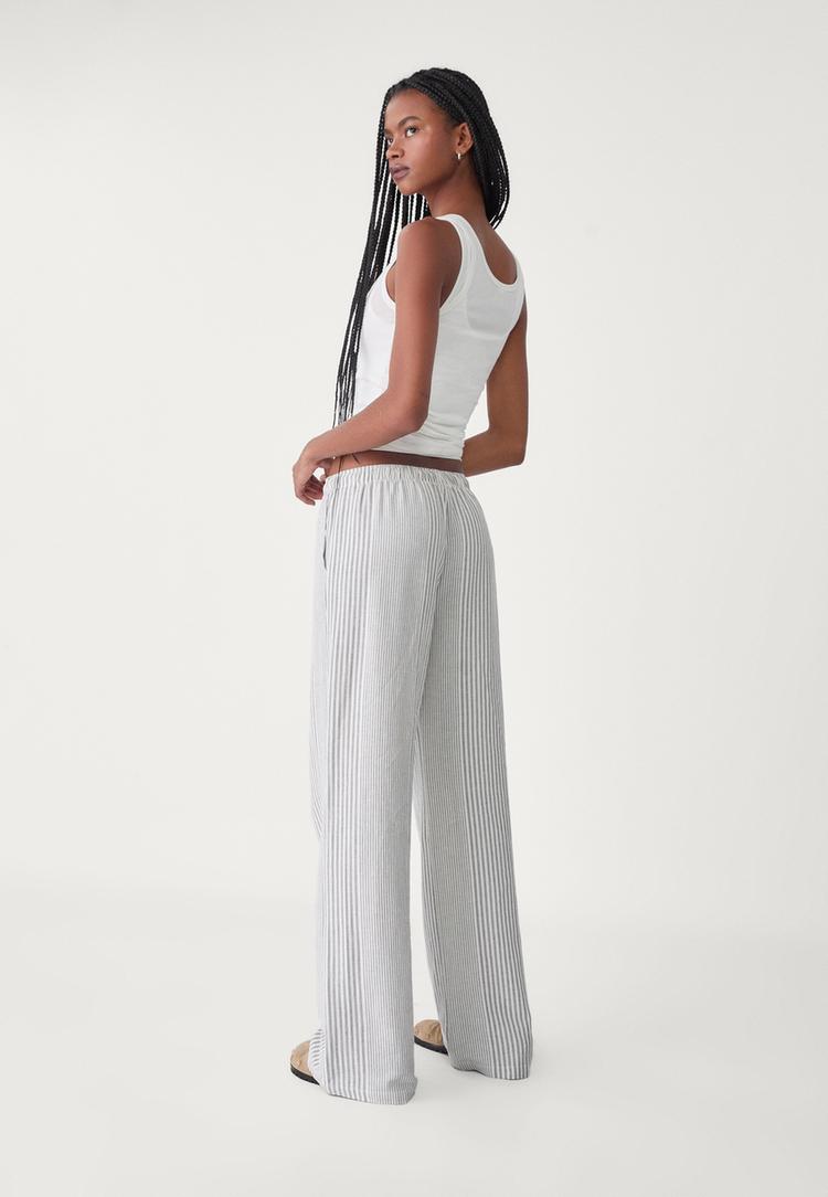 pantalon fluido con lino rayas