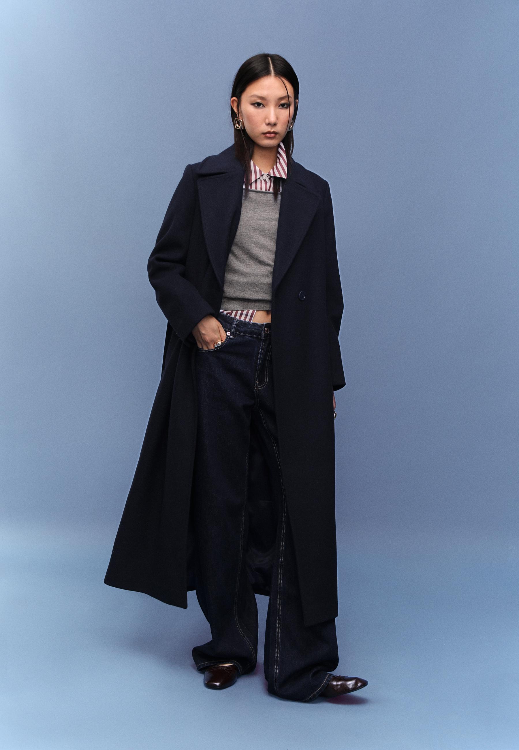 Long coat with belt — Dark blue