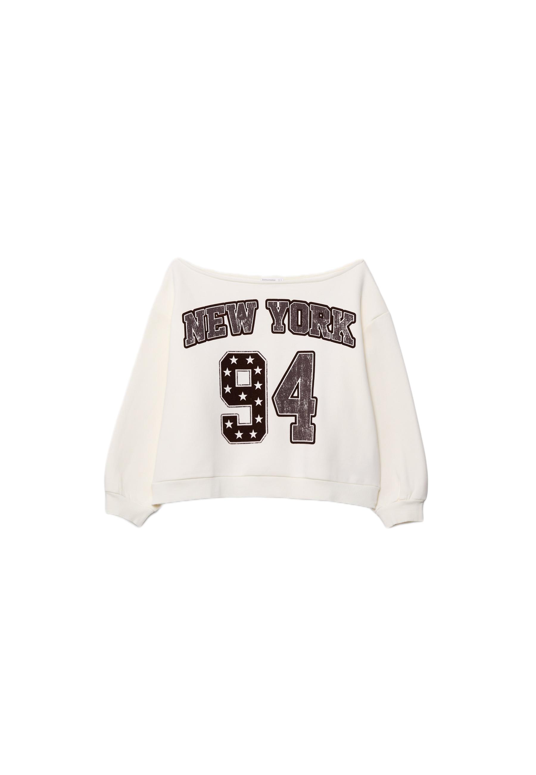 Printed boat neck sweatshirt — Ecru