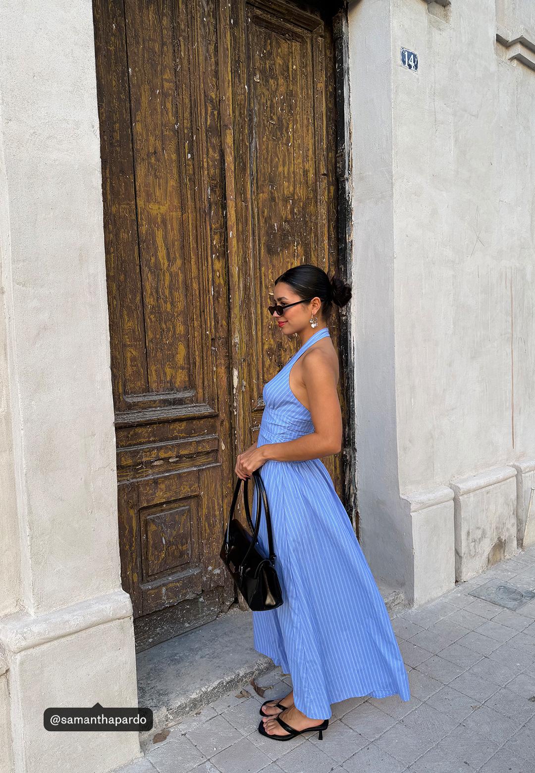 Halter poplin midi dress — Blue
