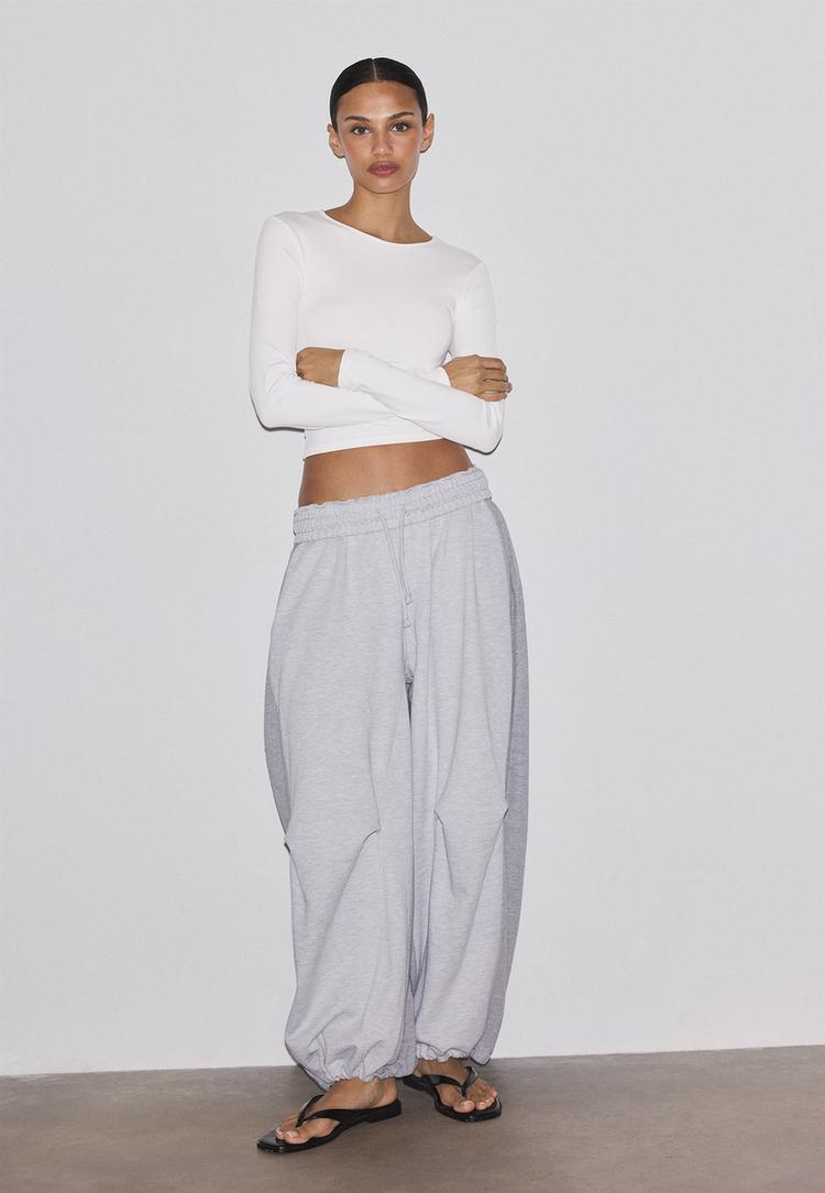 Stradivarius Μακρυμάνικη Μπλούζα Από Πολυαμίδιο Λευκό L