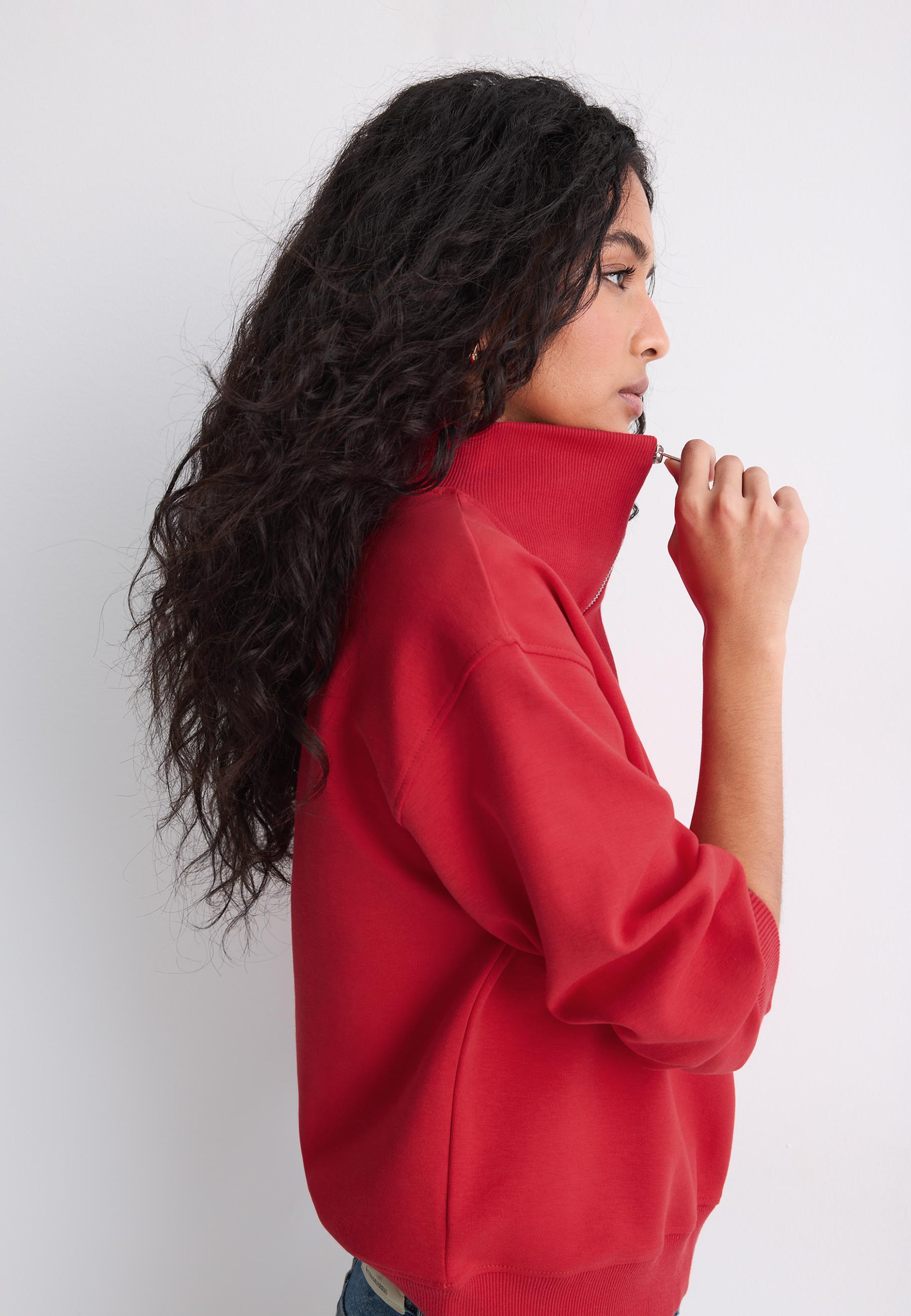 High-neck sweatshirt with zip — Red