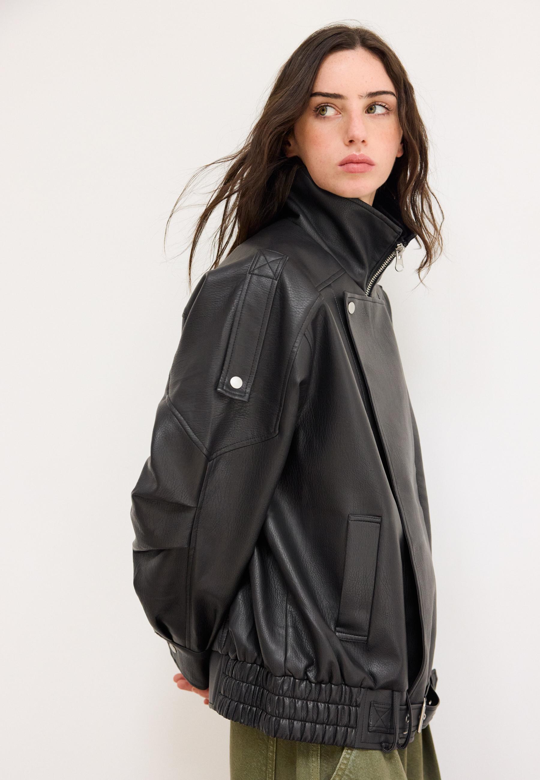Oversize faux leather lapel jacket - Women's fashion