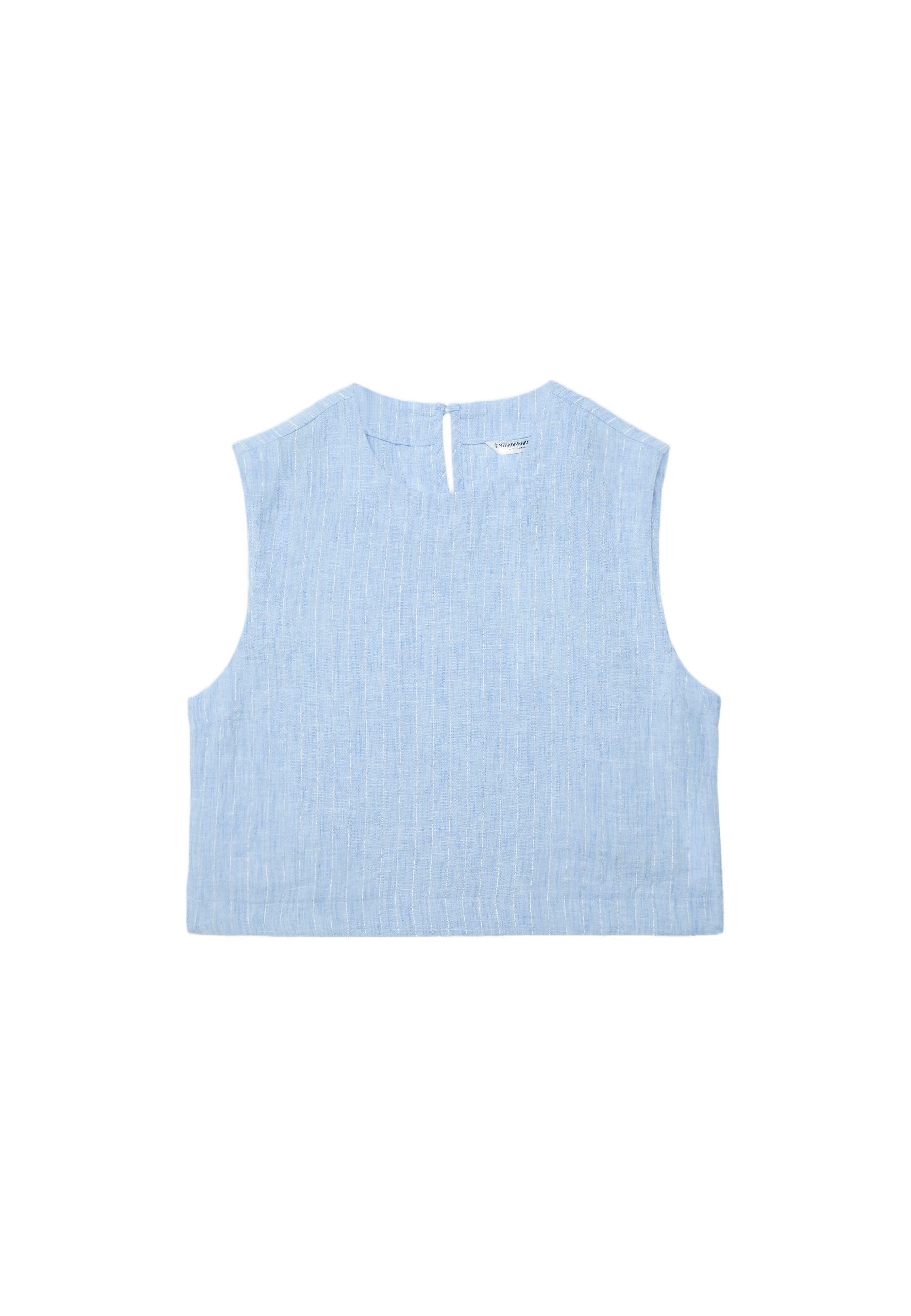 Striped rustic round neck top — Blue