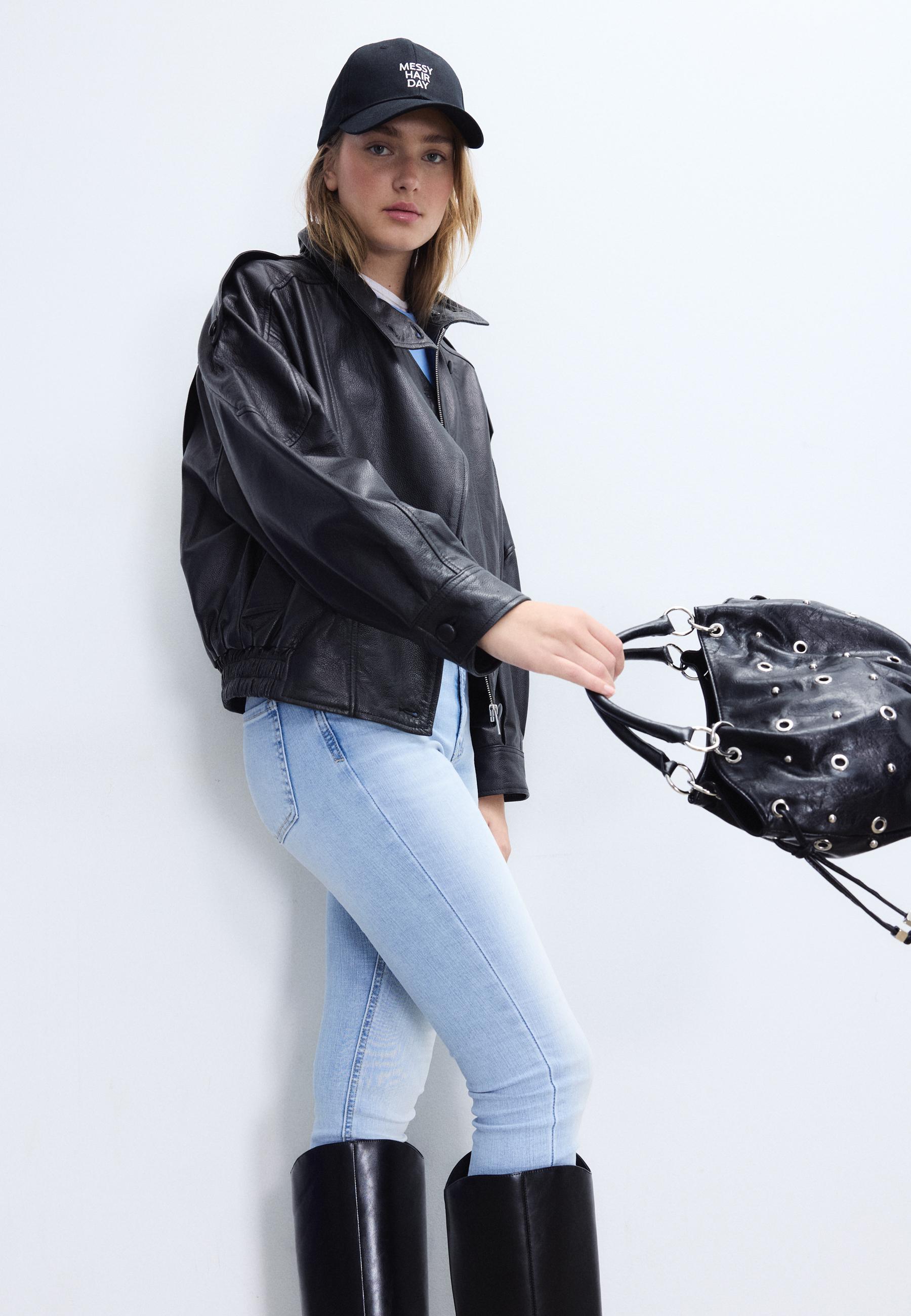 Bucket bag with eyelet detail — Black