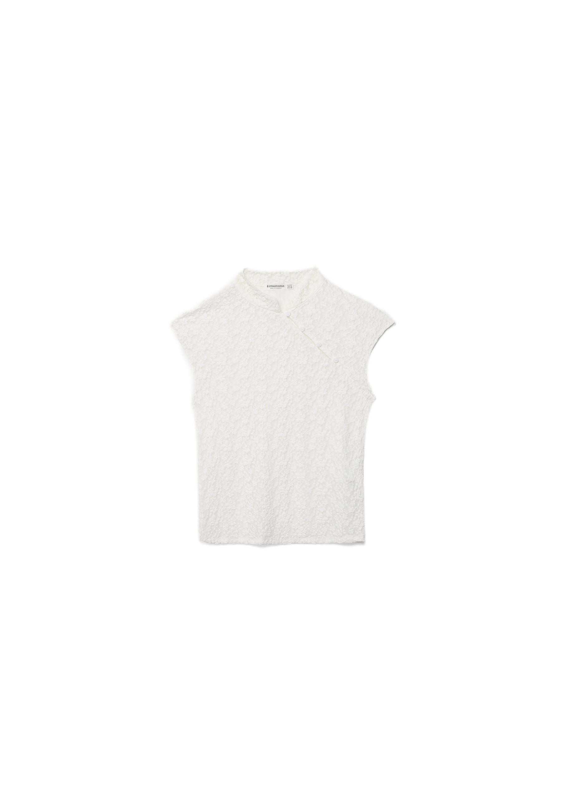 Lace stand collar top — Ecru