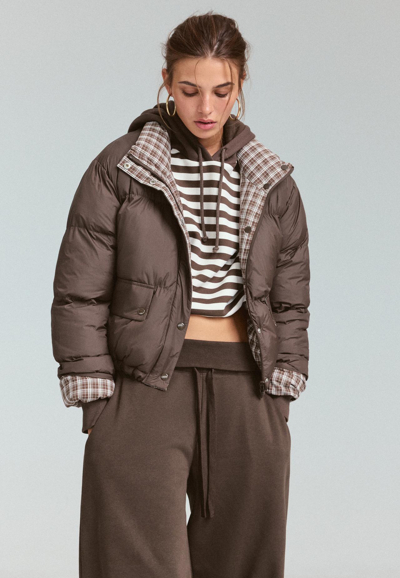 Reversible padded check jacket — Brown