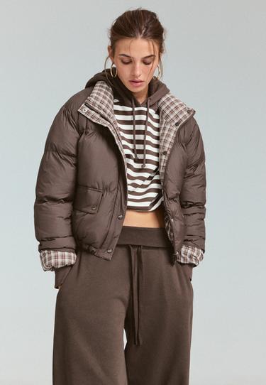 Reversible padded check jacket — Brown 3