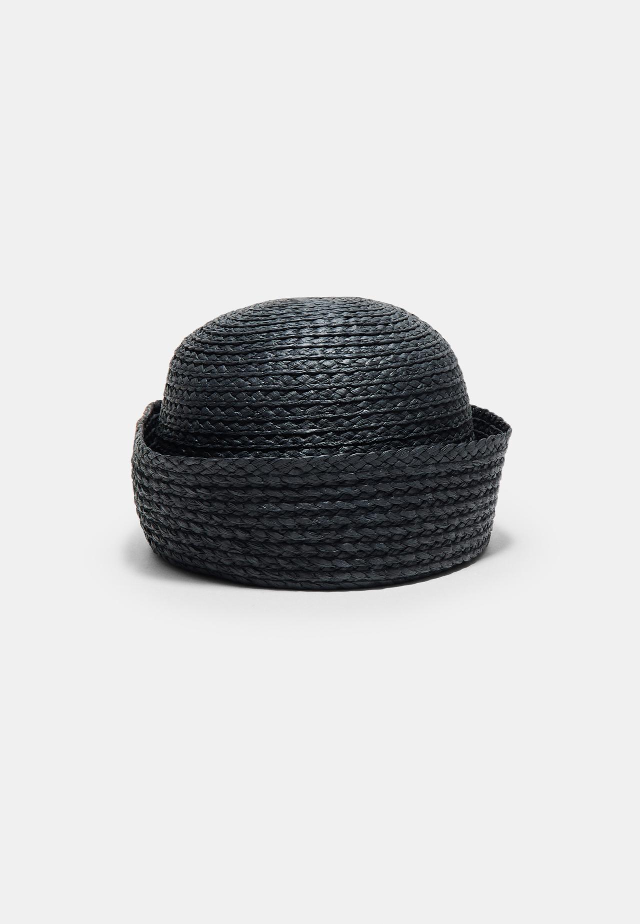 Round raffia hat — Black