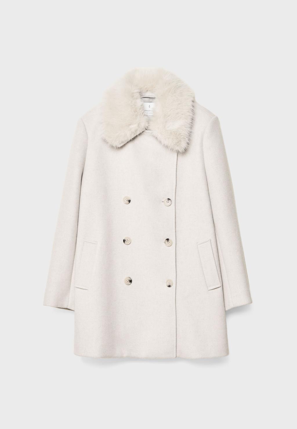 Manteau col fausse fourrure avec laine