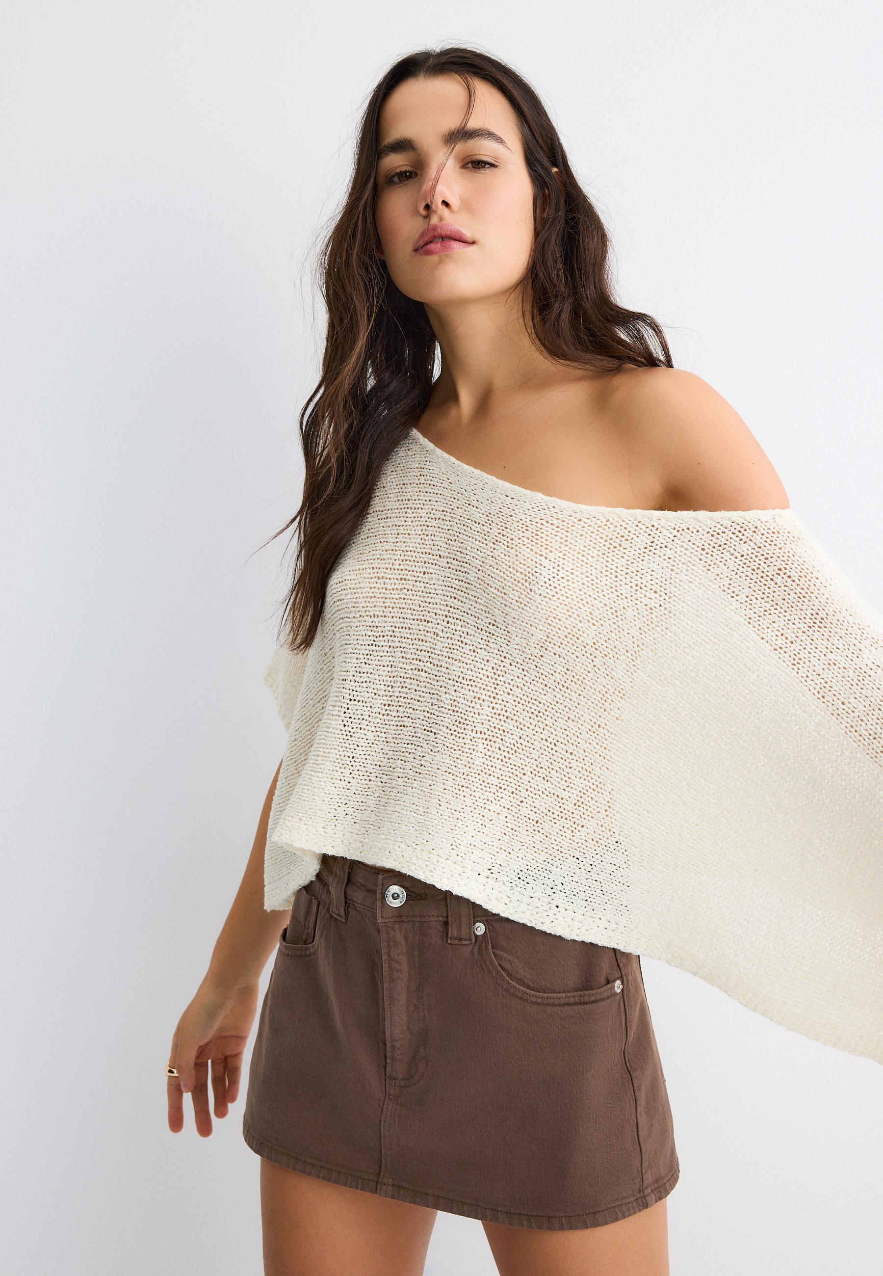 Basic cape knit jumper — Vanilla