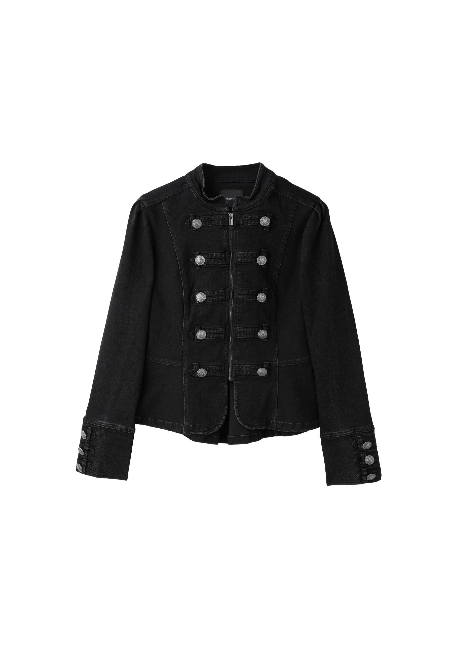 Peplum button jacket — BLACK DENIM WASH
