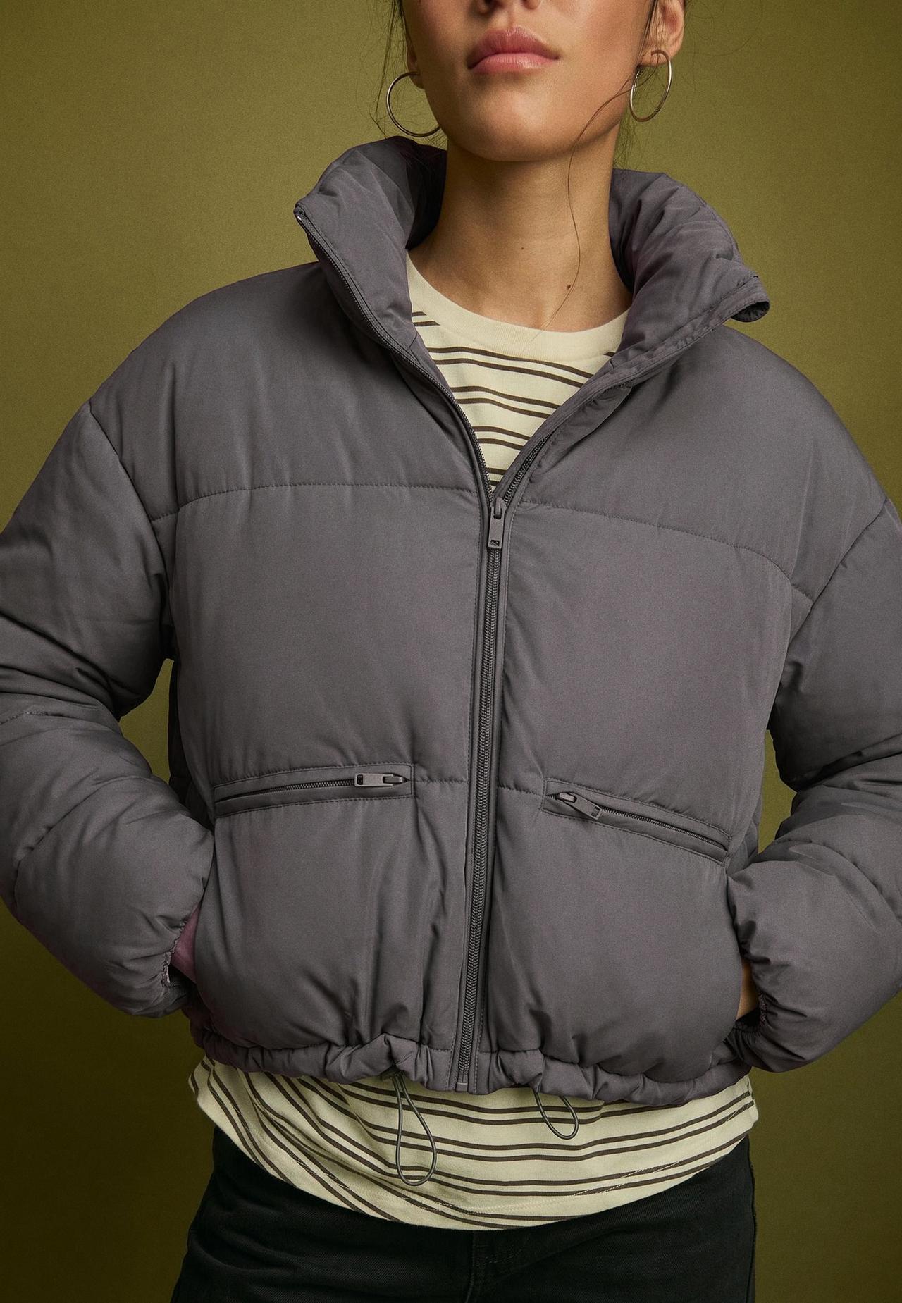 Basic hooded puffer jacket — Dark grey