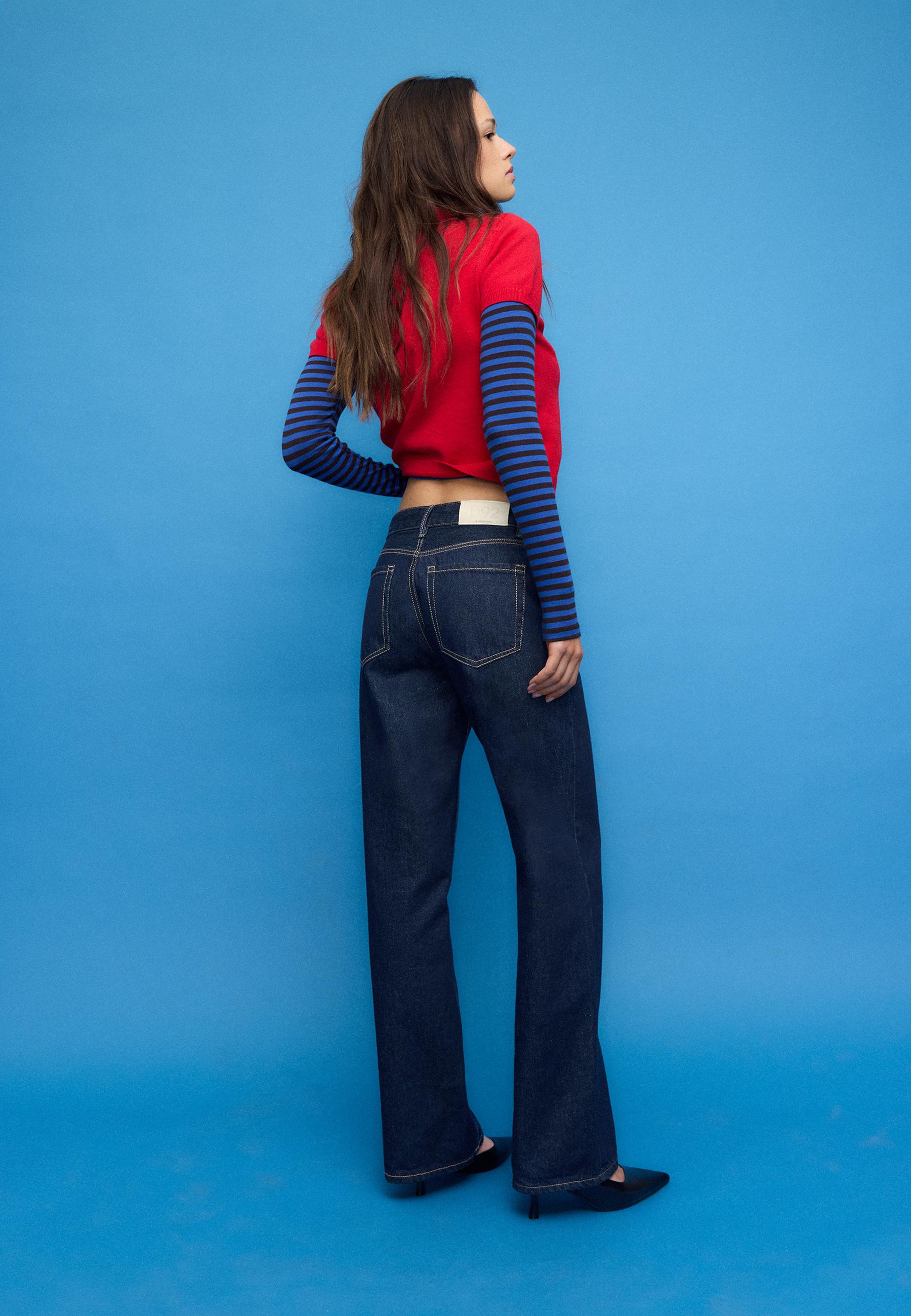 D92 Ripped straight wide-leg jeans — OVERDYED BLUE DENIM
