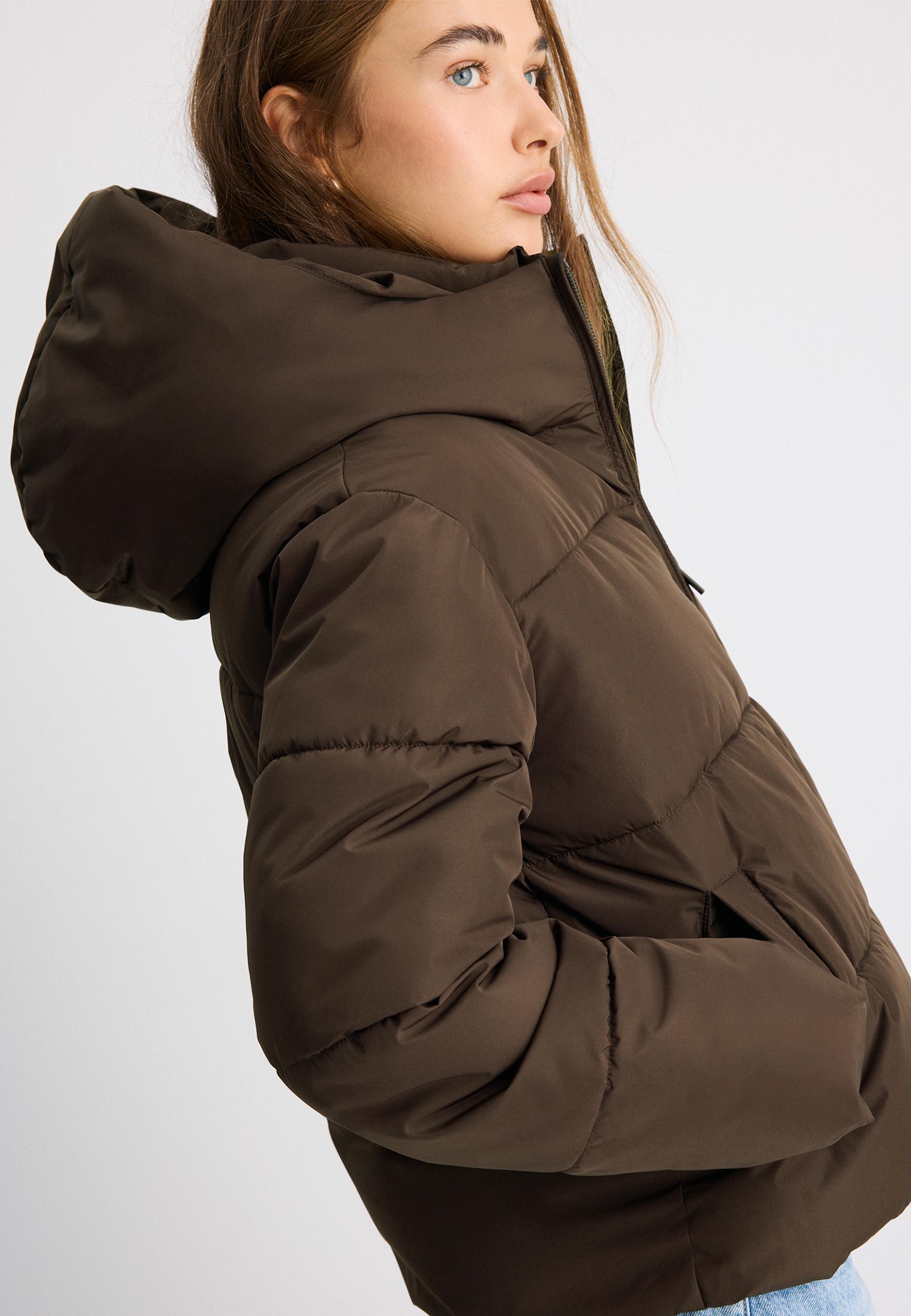 Hooded padded jacket — Brown