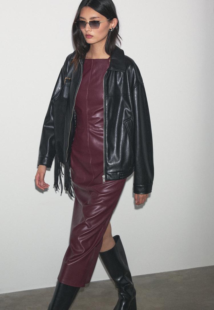 vestito midi effetto pelle