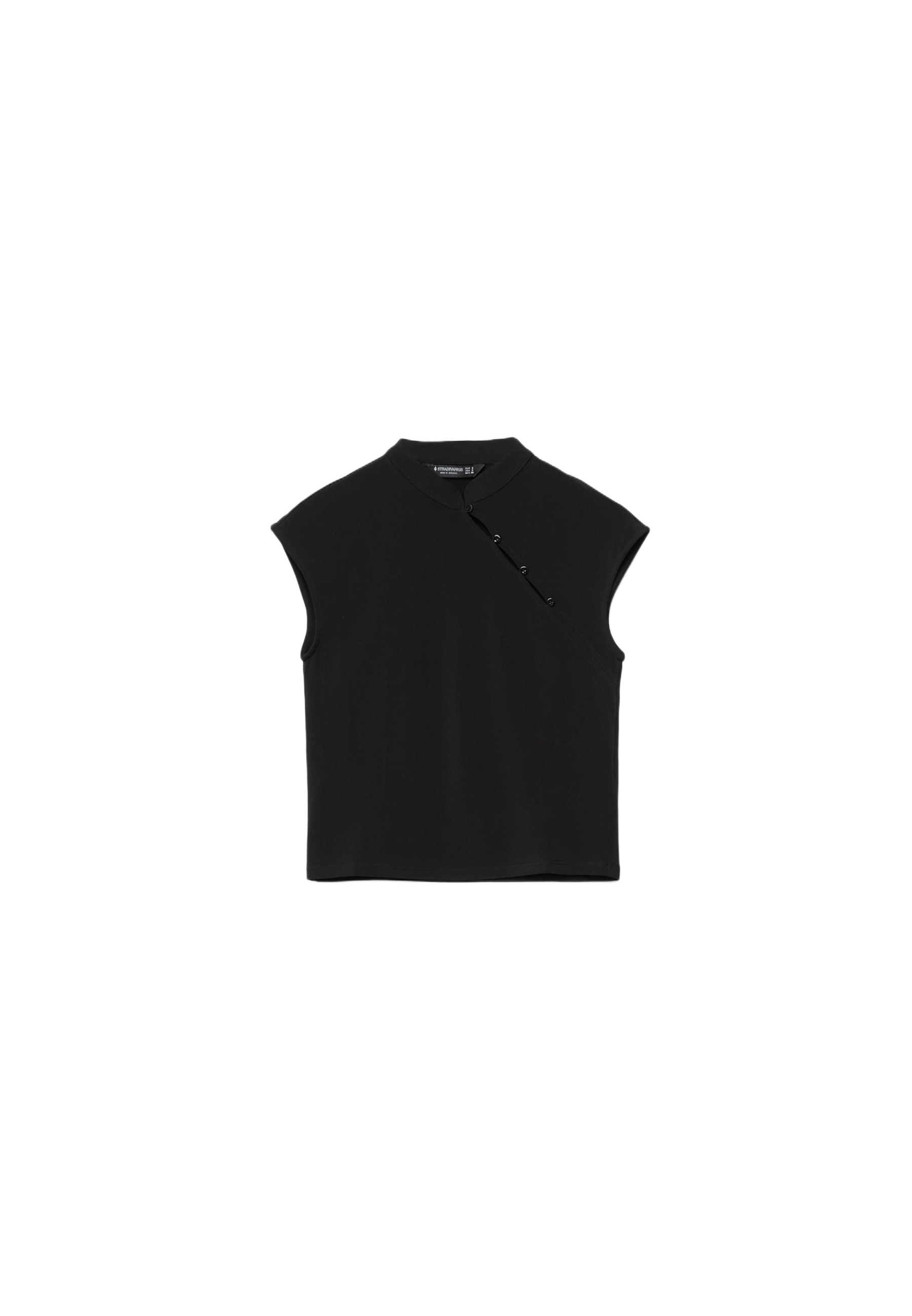 Stand collar short sleeve top — Black