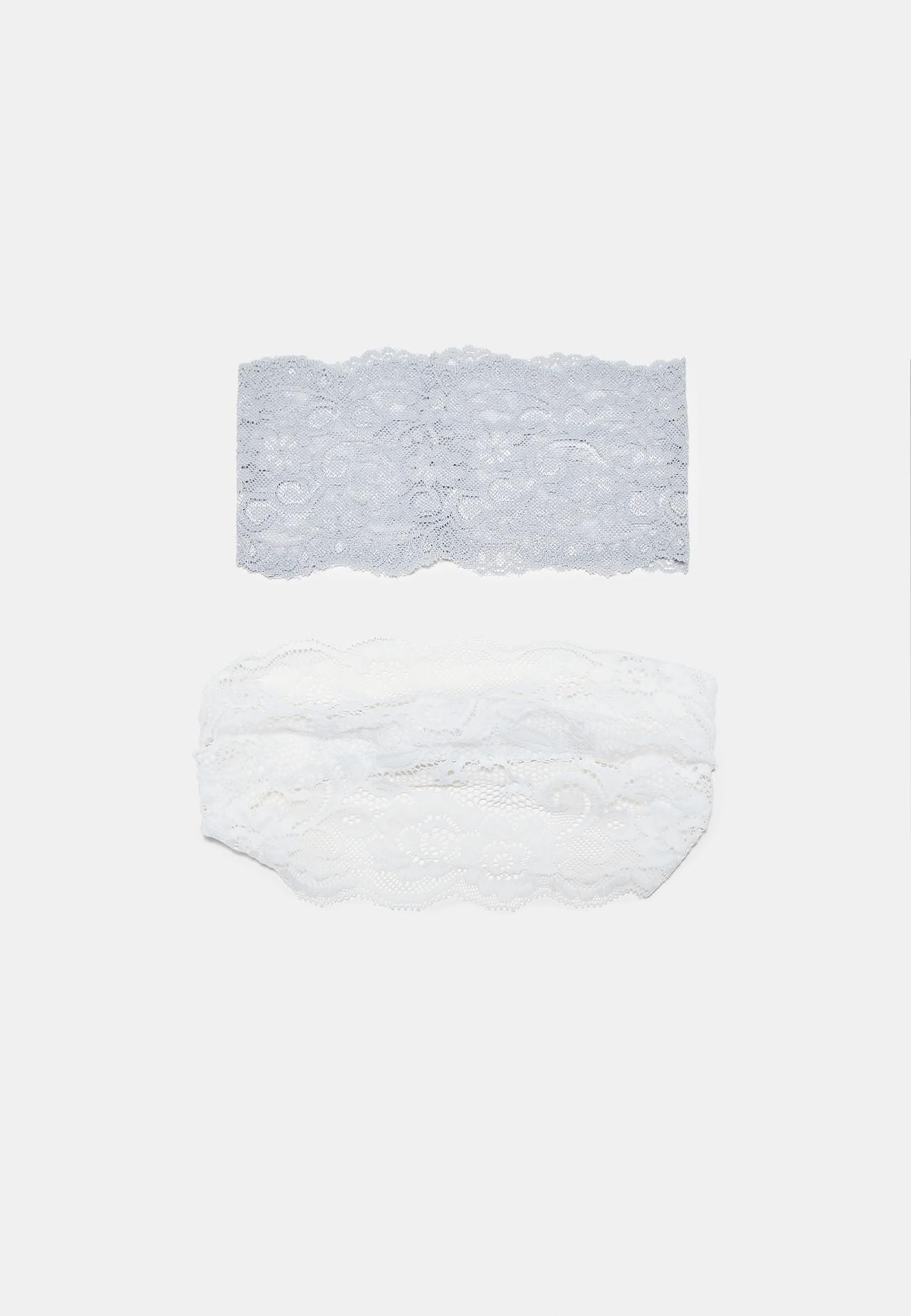Set of elasticated lace fur headbands — Pearl grey
