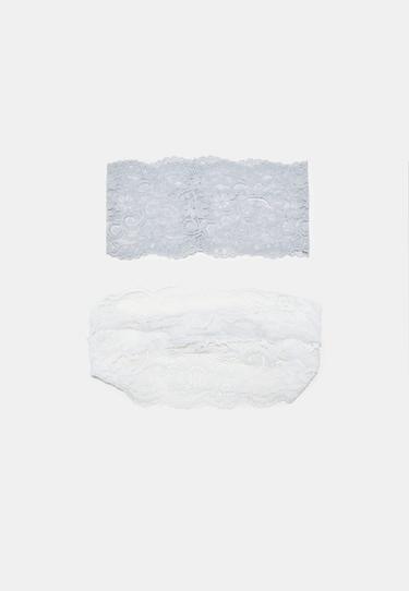 Set of elasticated lace fur headbands — Pearl grey 1