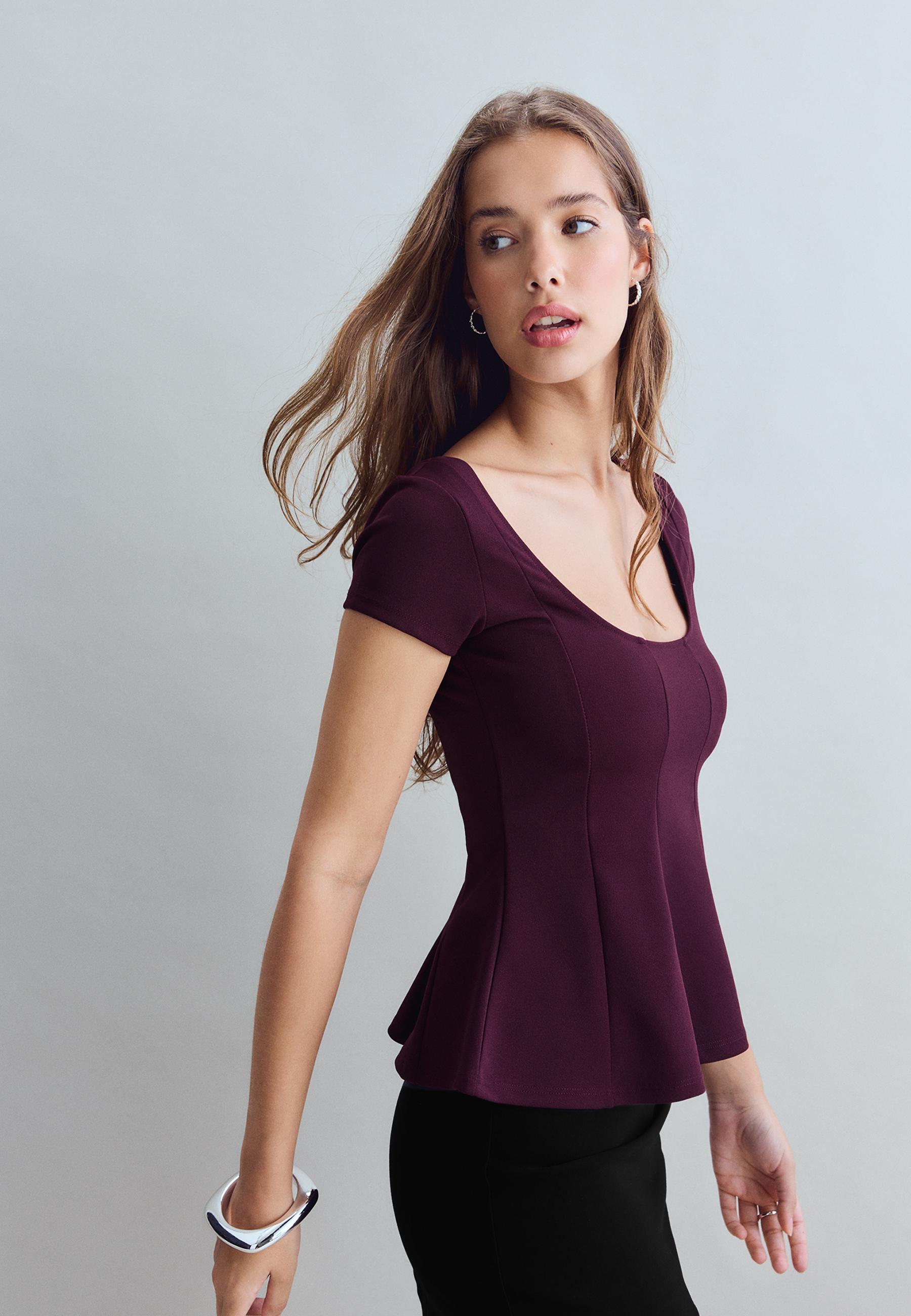 Peplum mini sleeve top — Purple