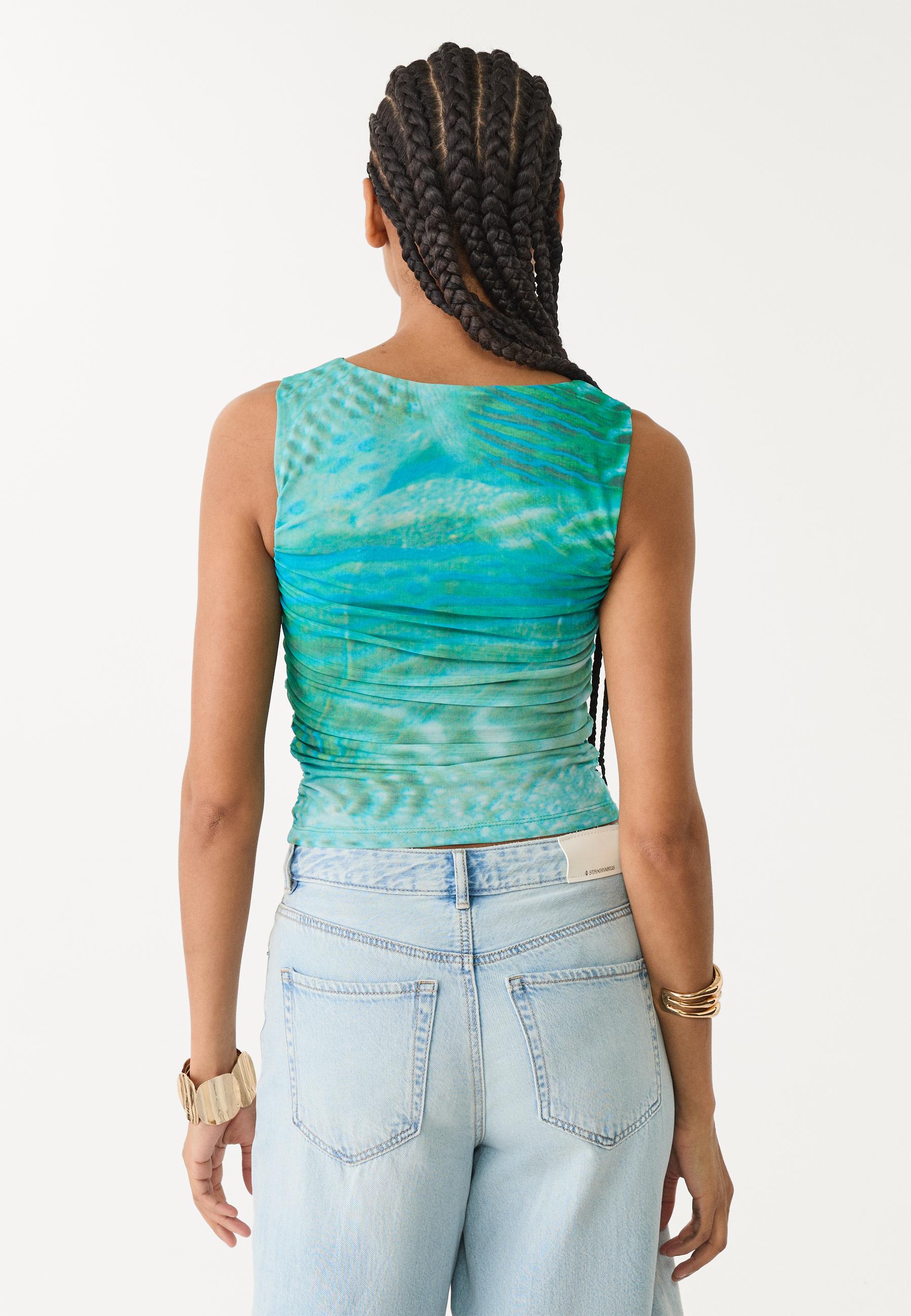 Printed draped tulle top - Women's fashion | Stradivarius