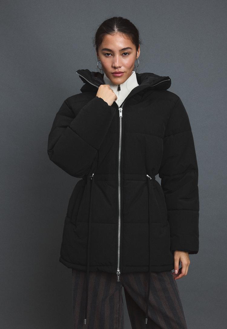 Mid-length padded coat — Black