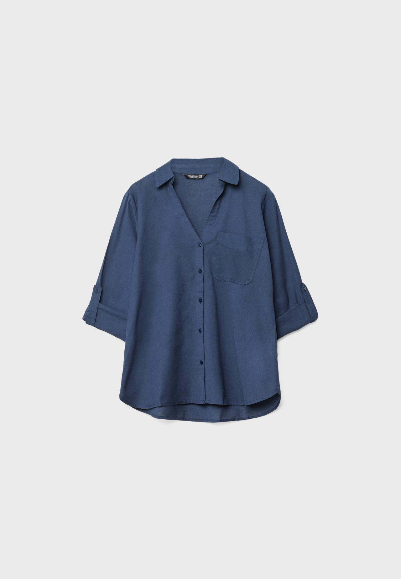 Linen blend shirt with pocket — Navy blue