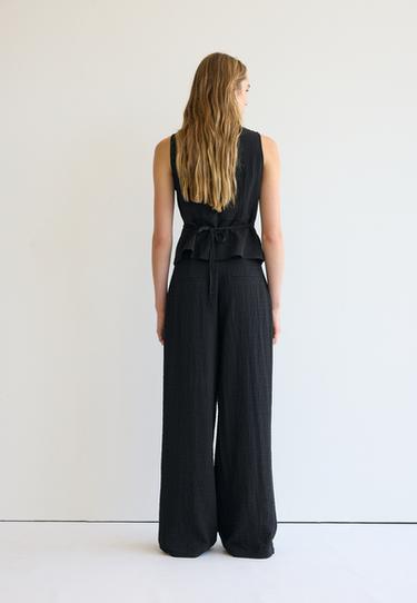 Adjustable rustic wide-leg button trousers — Black 5