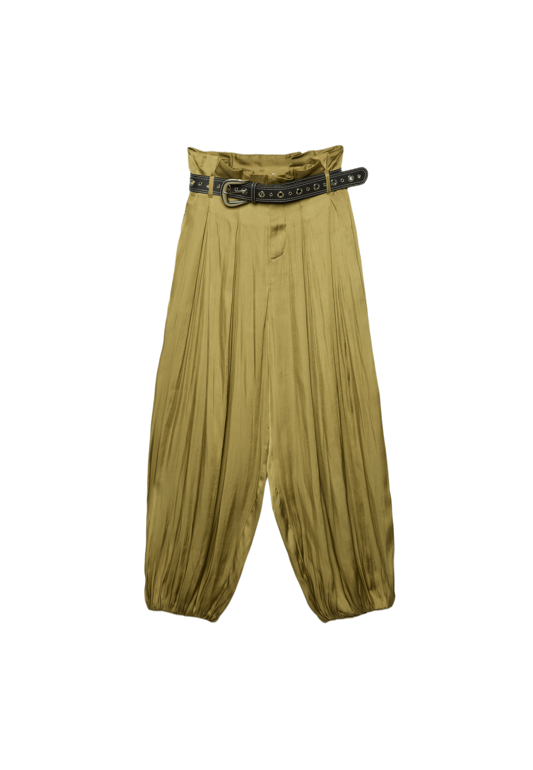 Satin sarouel trousers with belt — Olive green