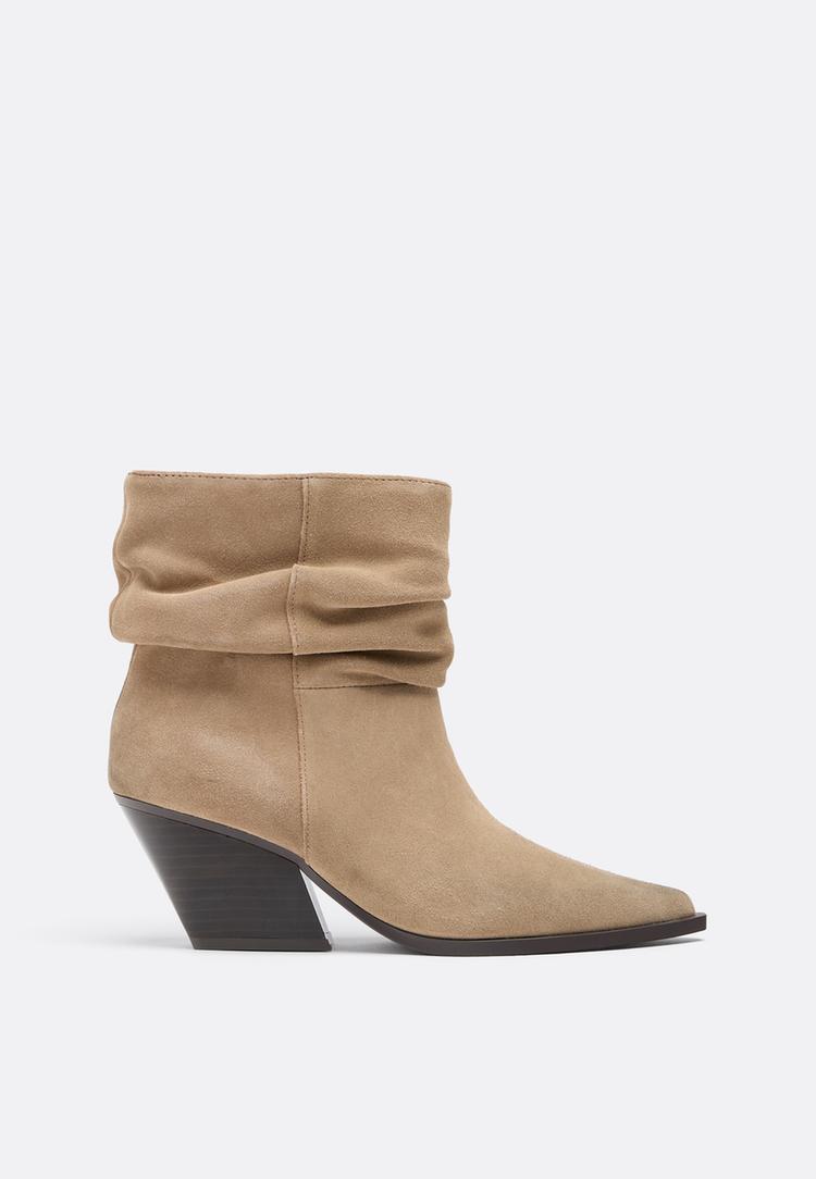 leather slouchy cowboy heeled ankle boots