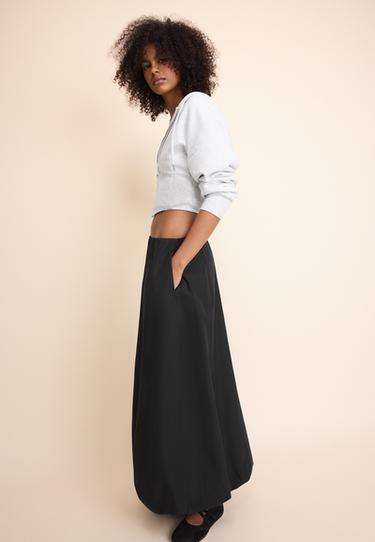 Poplin balloon maxi skirt — Black 2