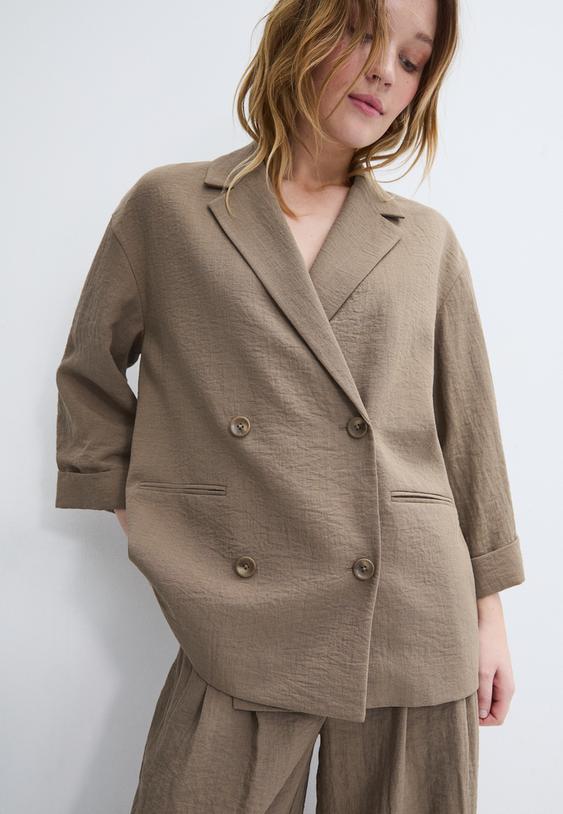 Stradivarius Blazer Fluide Double Boutonnage Marron L