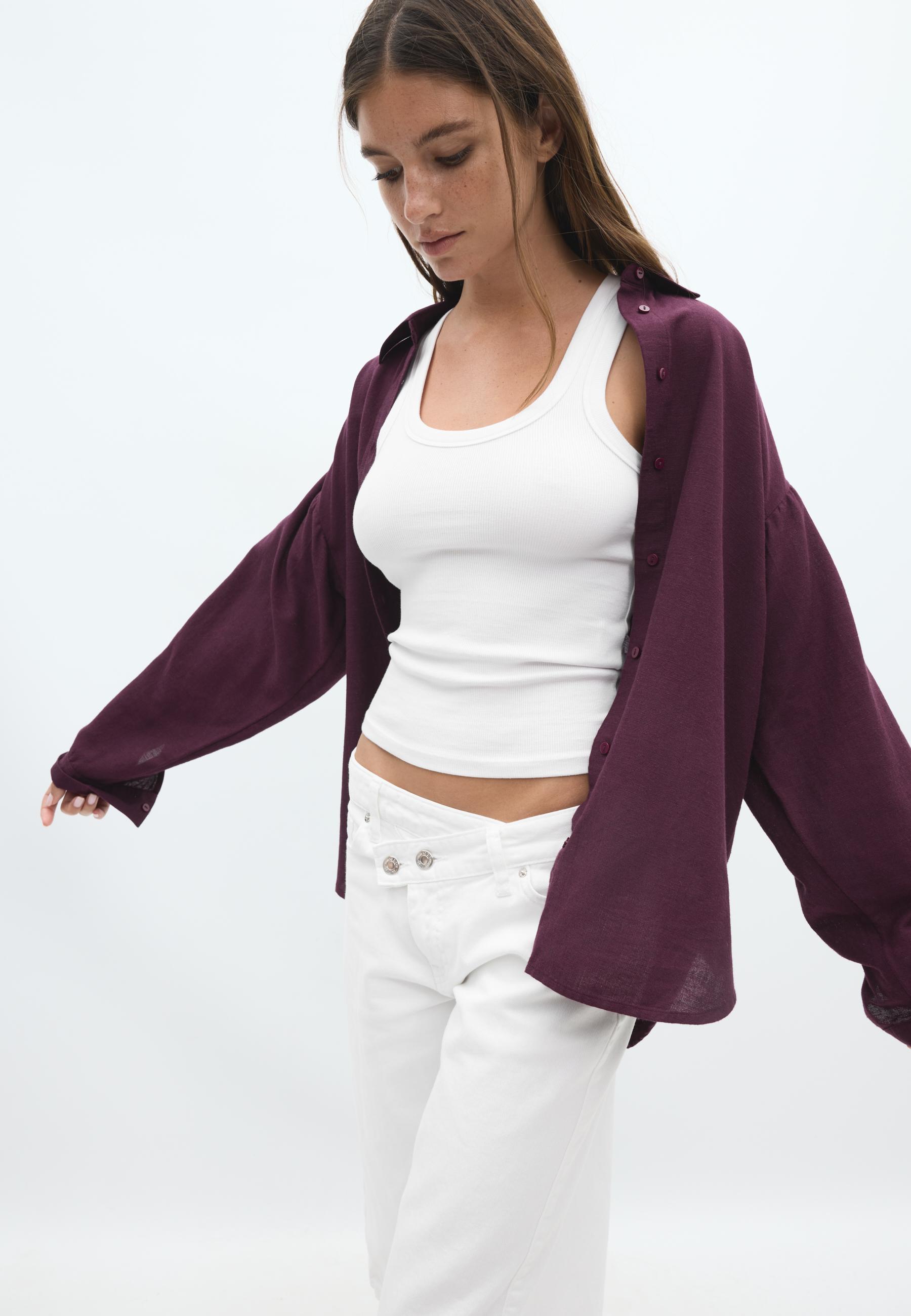 Linen-effect flowing shirt — Purple