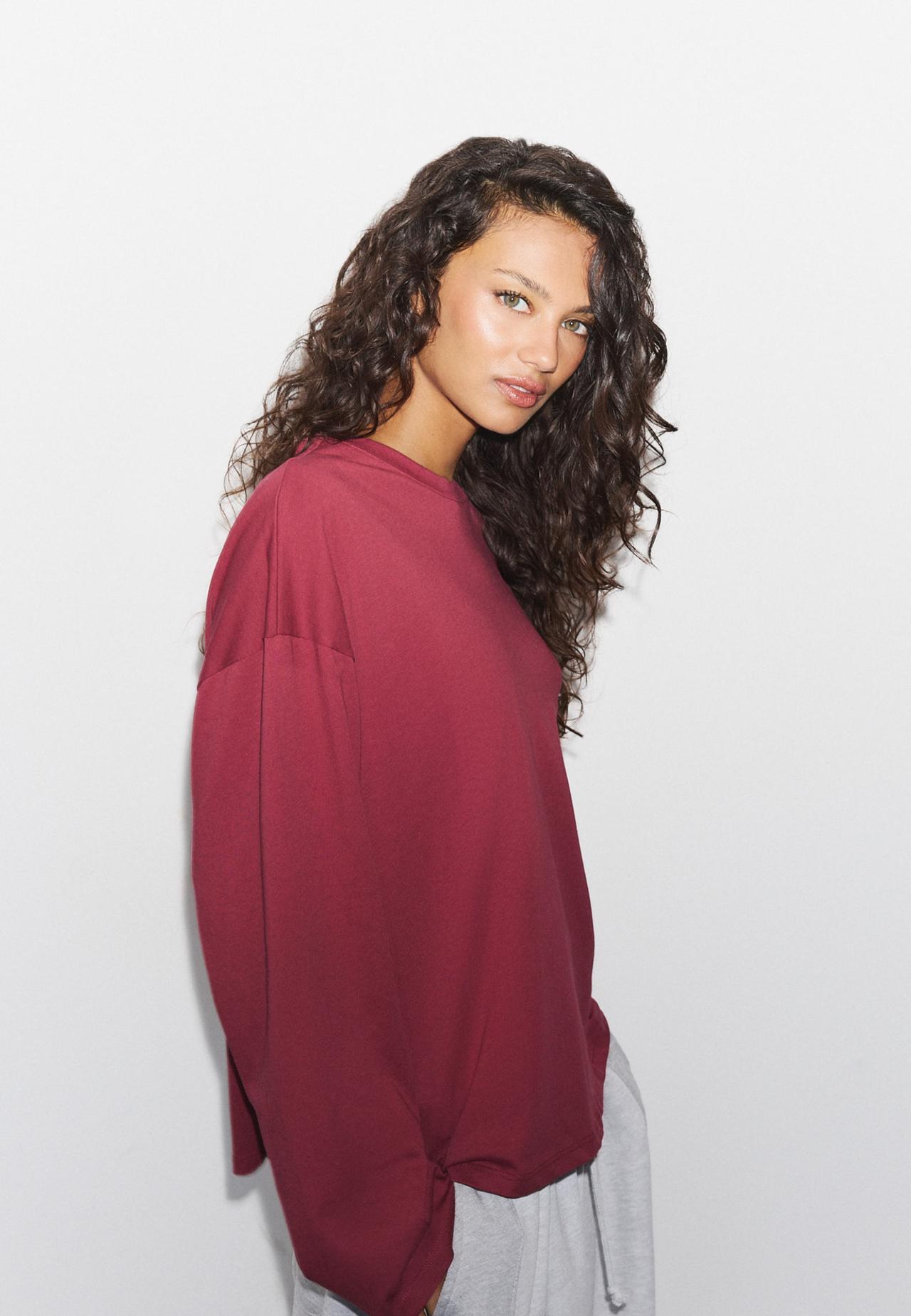 Boxy long sleeve T-shirt — Dark red