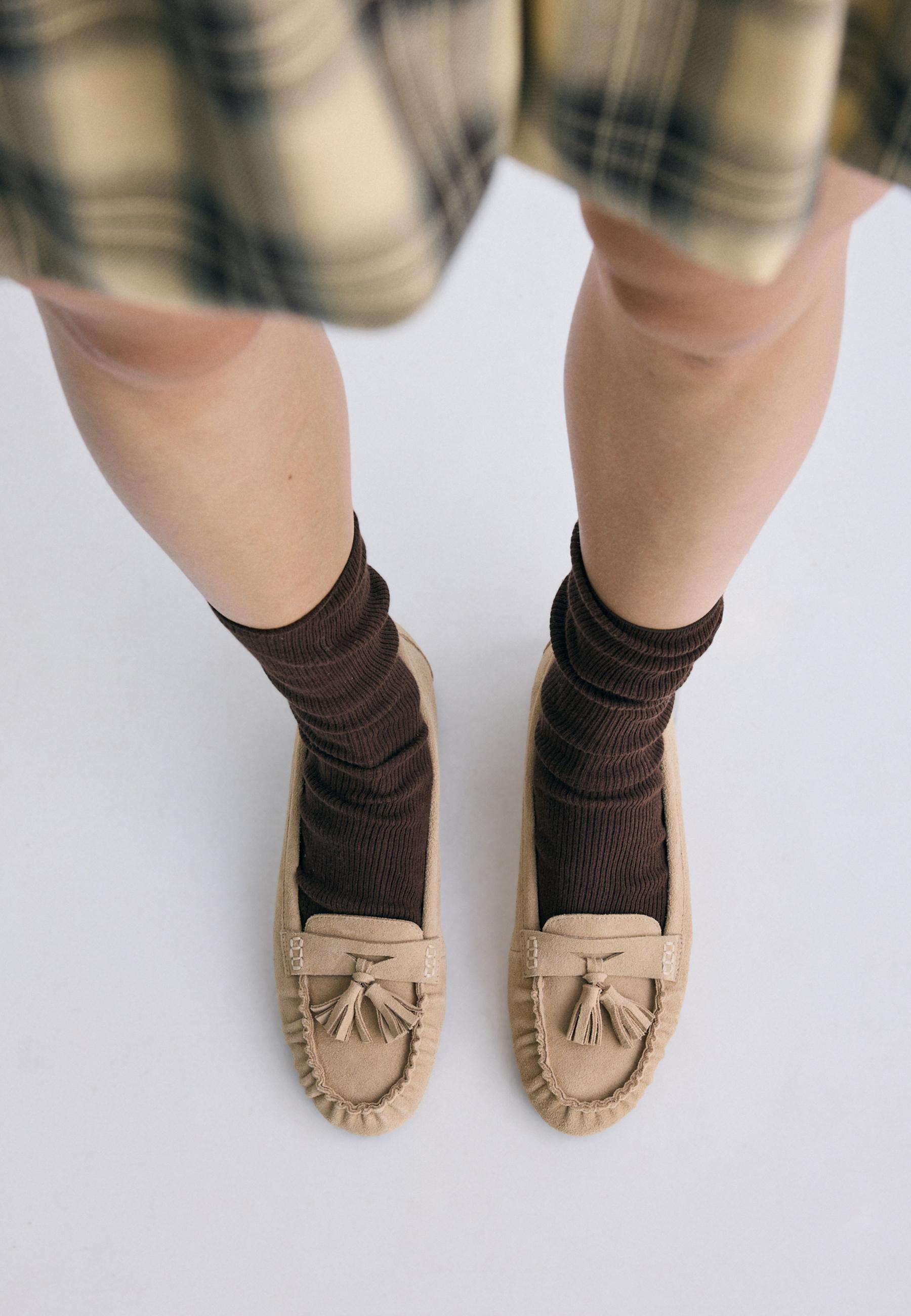 Leather tassel loafers — BEIGE