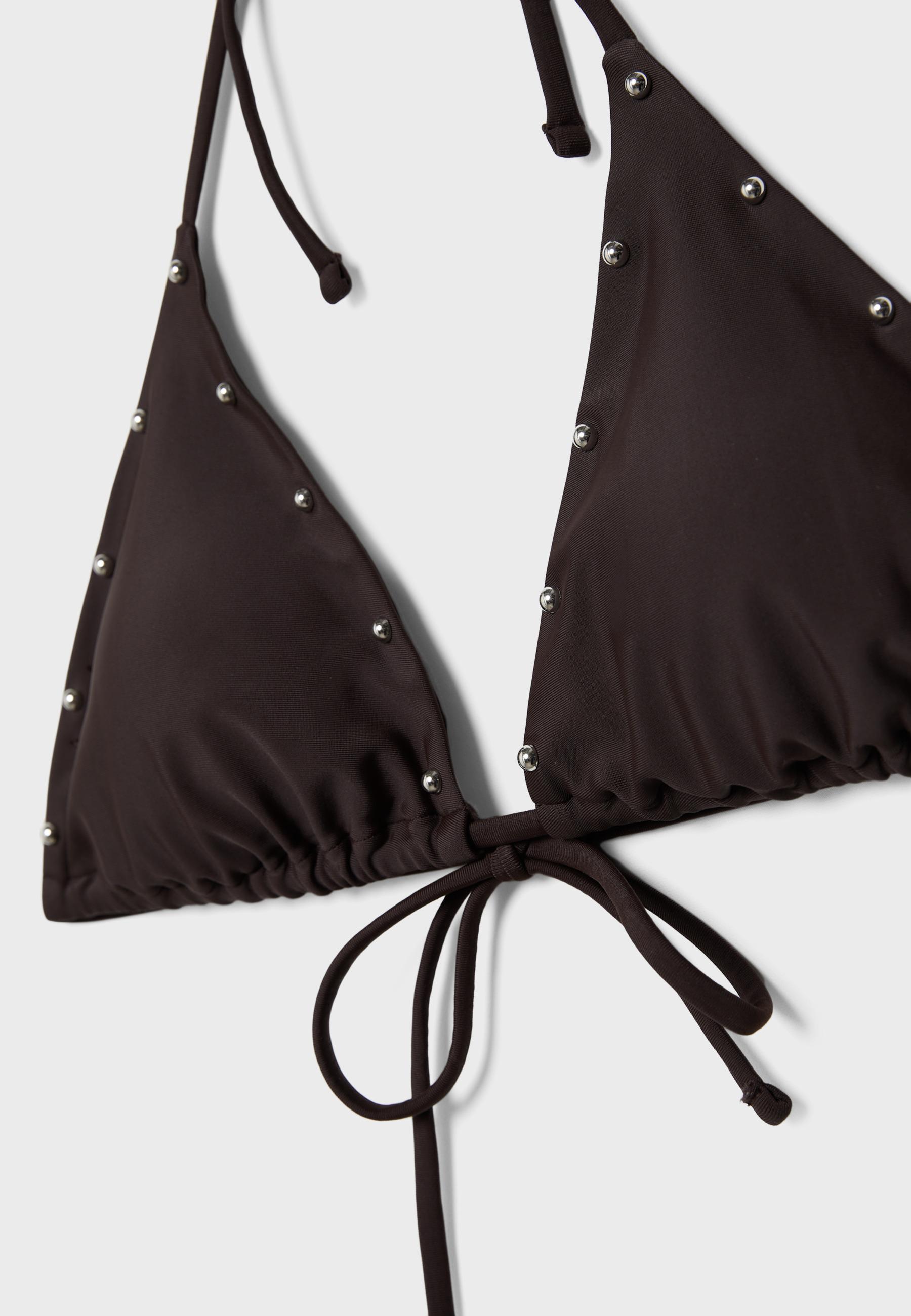 Studded triangle bikini top — Brown