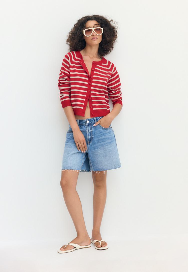 Stradivarius Jachetă Din Tricot Cu Nasturi Și Mâneci Raglan Roșu S