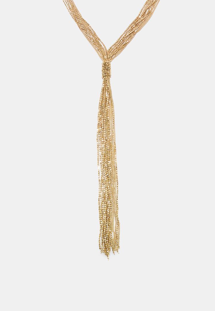Stradivarius Κολιέ Lariat Με Μπίλιες Χρυσαφί Os