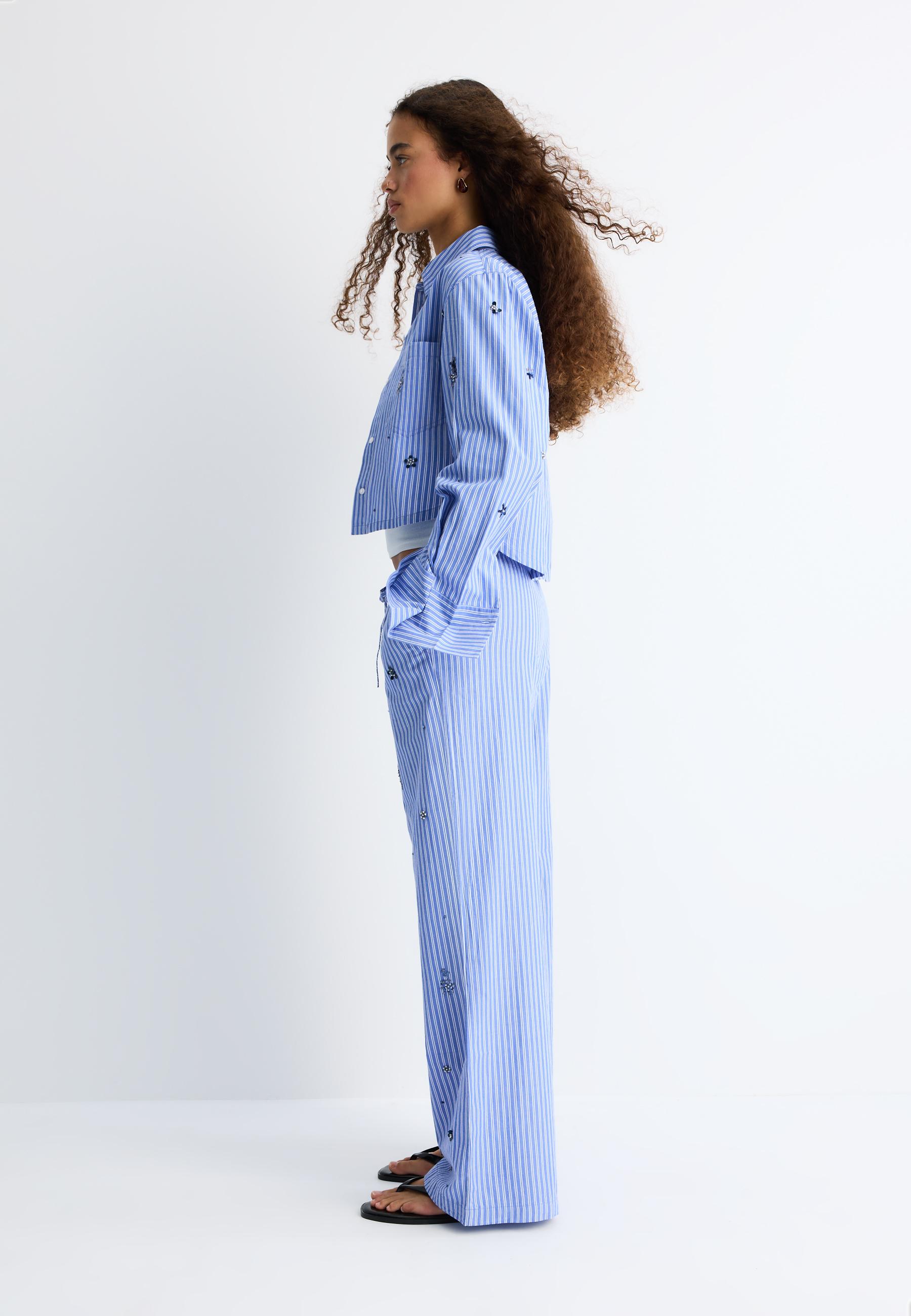 Embroidered pyjama-style trousers — Sky blue