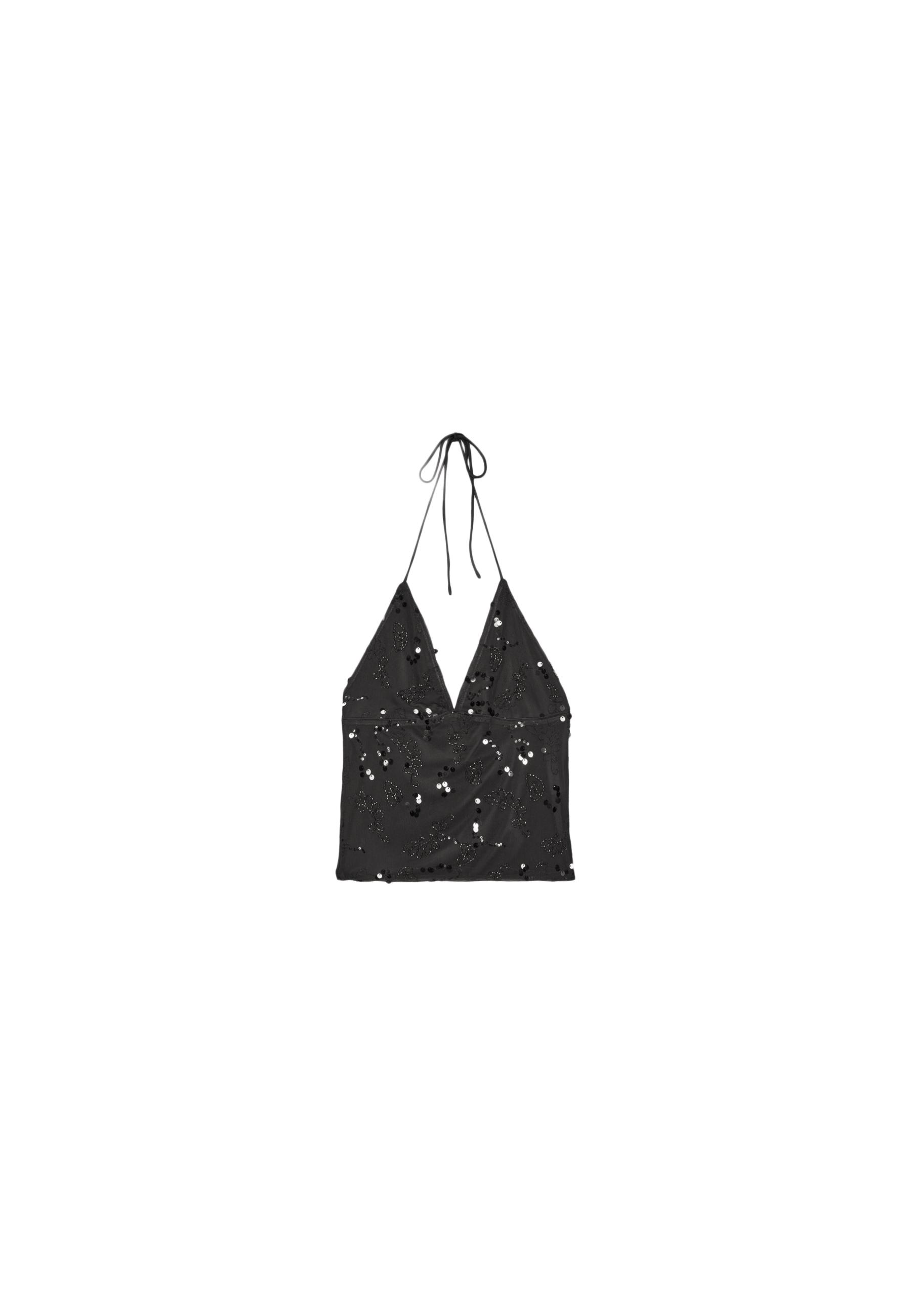 Embroidered sequin halter top — Black